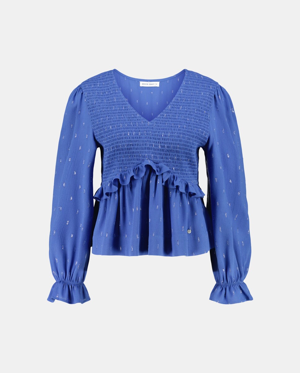 Blusa de Manga Comprida e Decote em Bico Smock Ceruelo-5