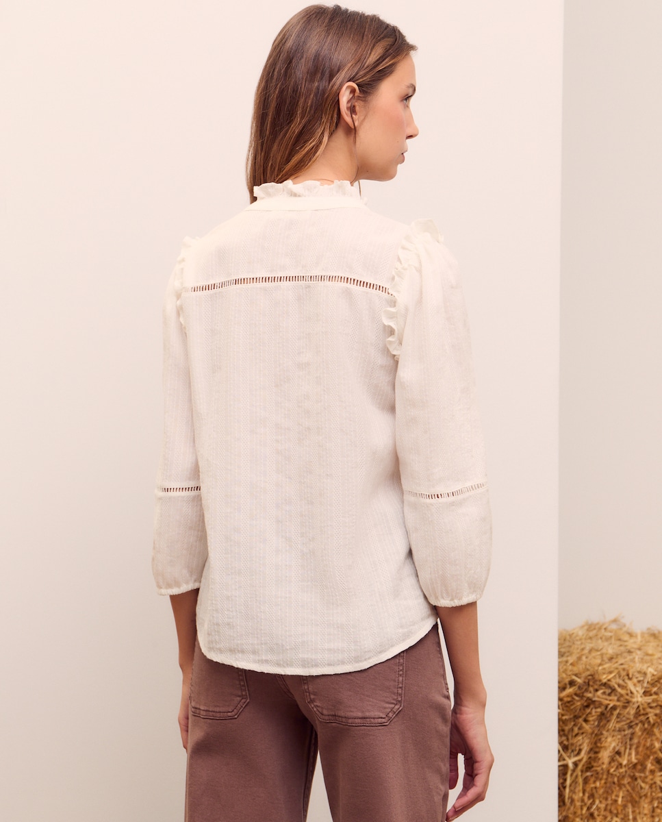 Blusa de Manga Comprida com Lace Branco-marfim-2