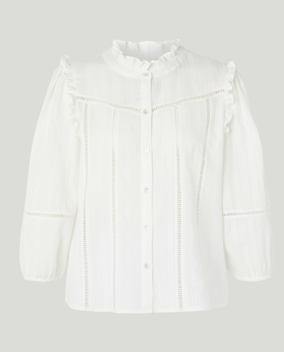 Blusa de Manga Comprida com Lace Branco-marfim-4