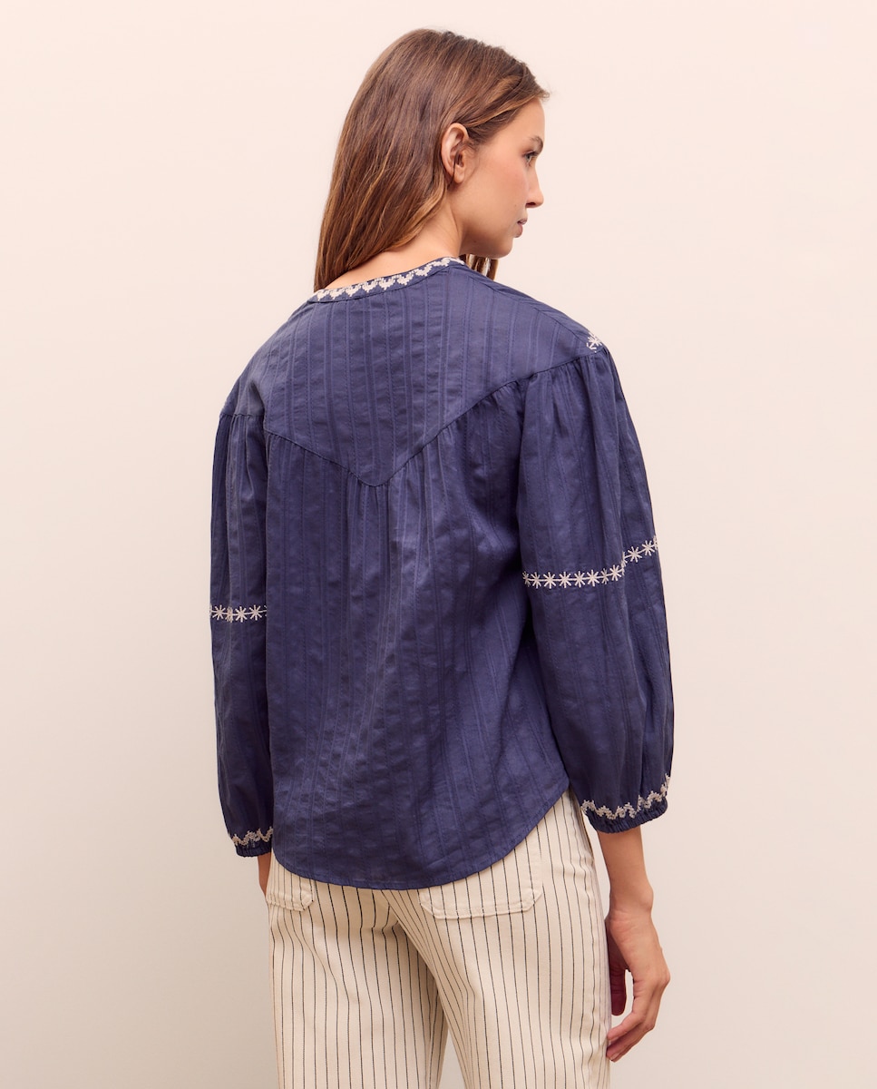 Blusa de manga comprida com bordado 430 Azul Escuro-2