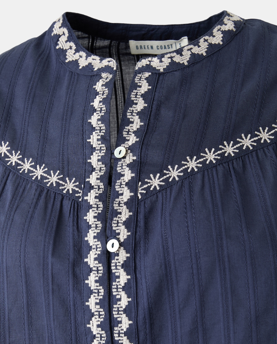 Blusa de manga comprida com bordado 430 Azul Escuro-5