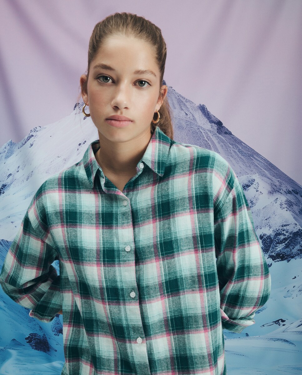 Camisa de Flanela aos Quadrados com Manga Comprida 560 Azeitona-1