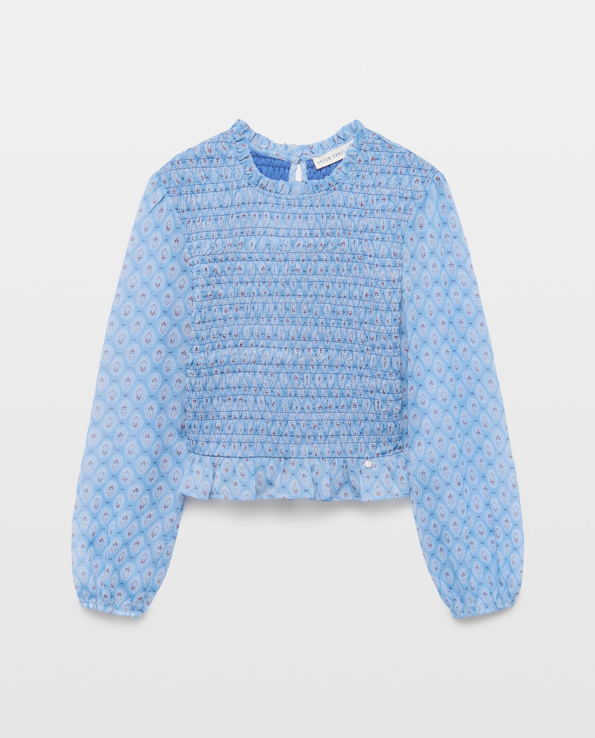 Blusa de Chiffon com Elásticos e Estampado Azul Intenso-4