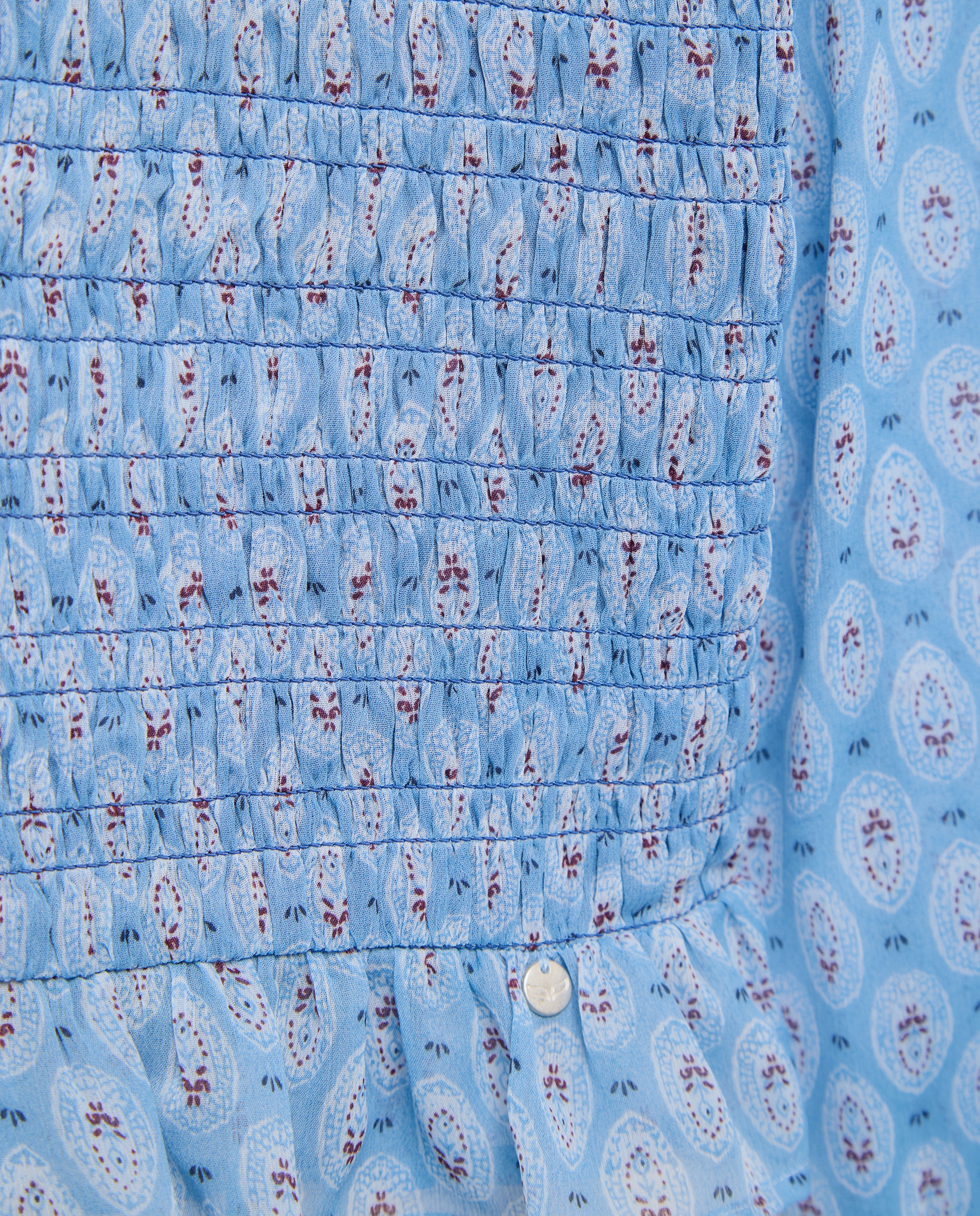 Blusa de Chiffon com Elásticos e Estampado Azul Intenso-5