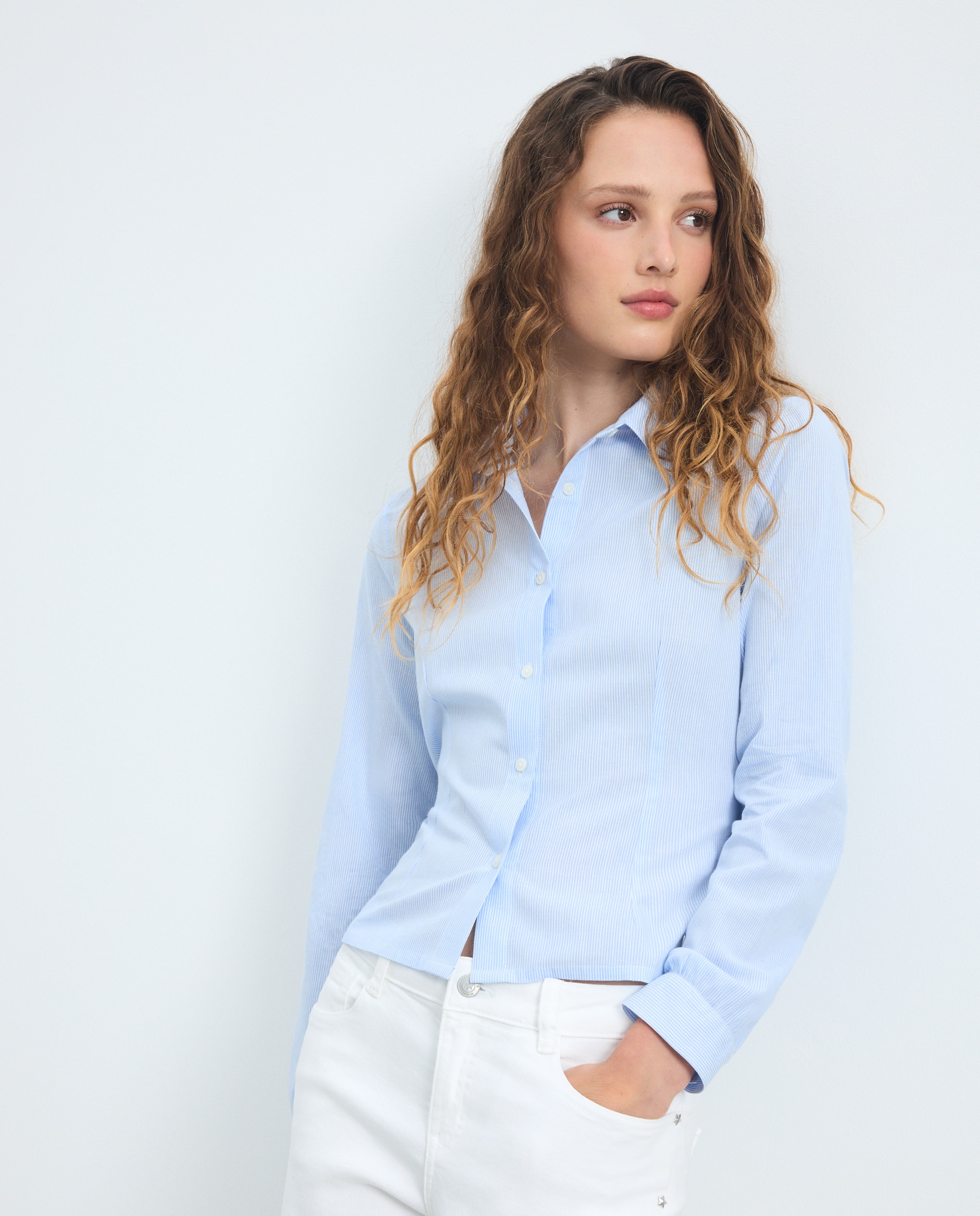 Blusa Cintada às Riscas Azul Intenso-2