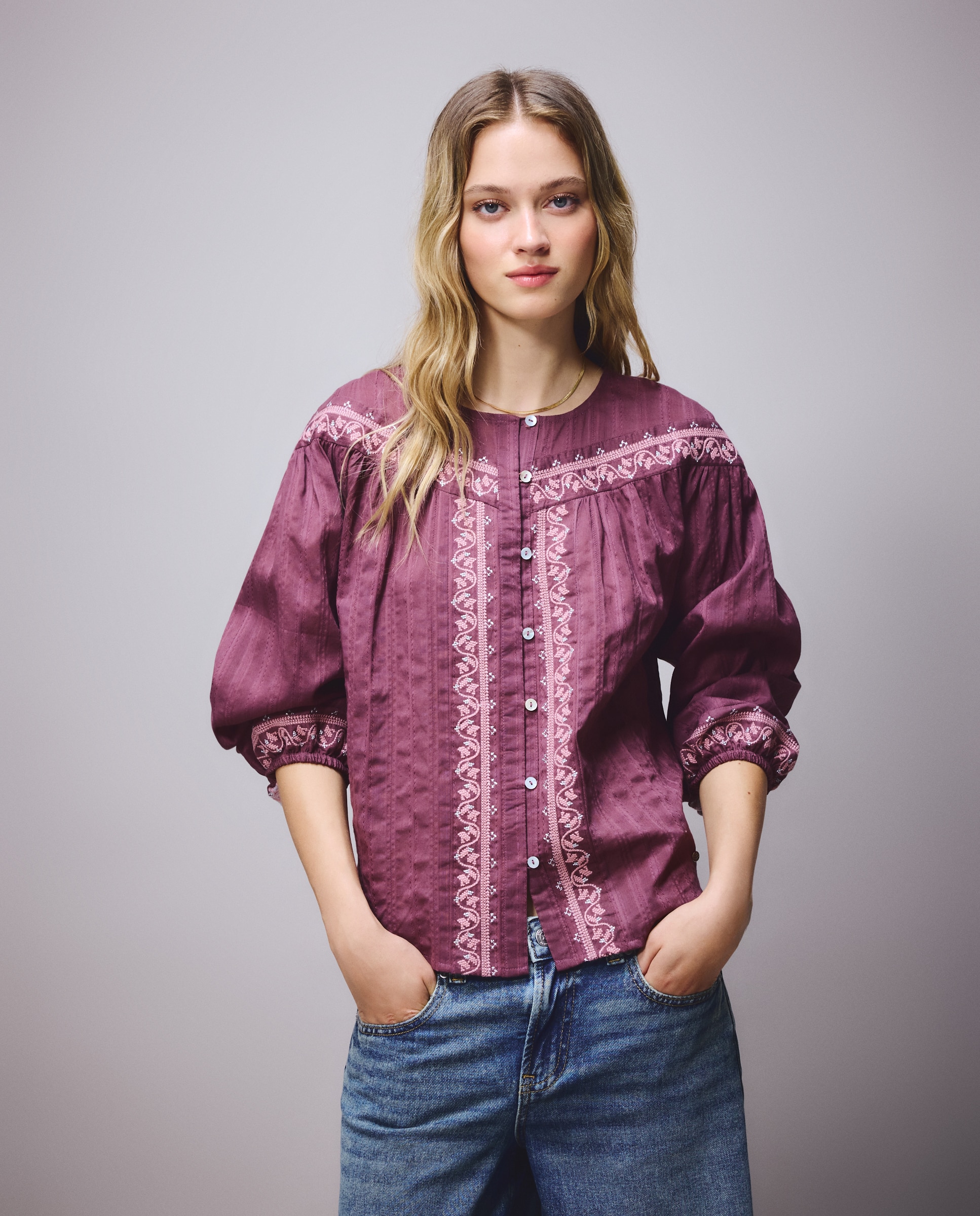 Blusa com Bordado em Contraste 282 Malva-2