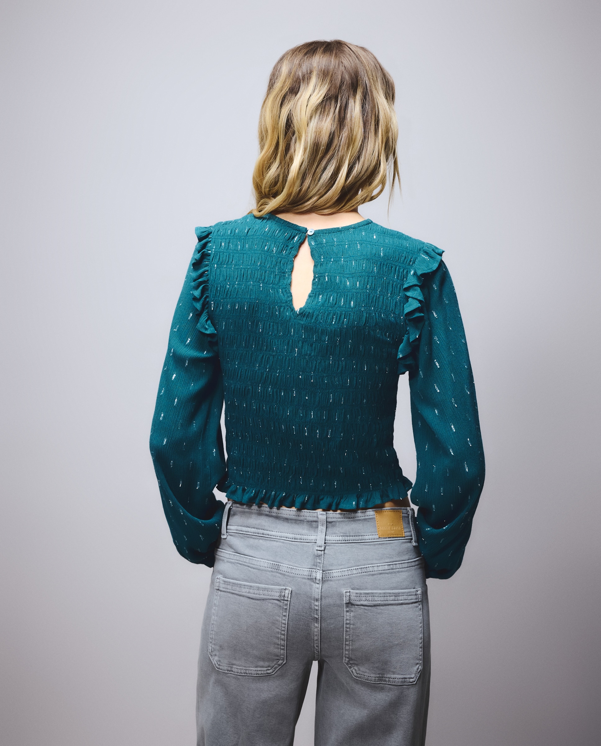 Blusa com Decote Redondo e Elásticos Verde Pato-3