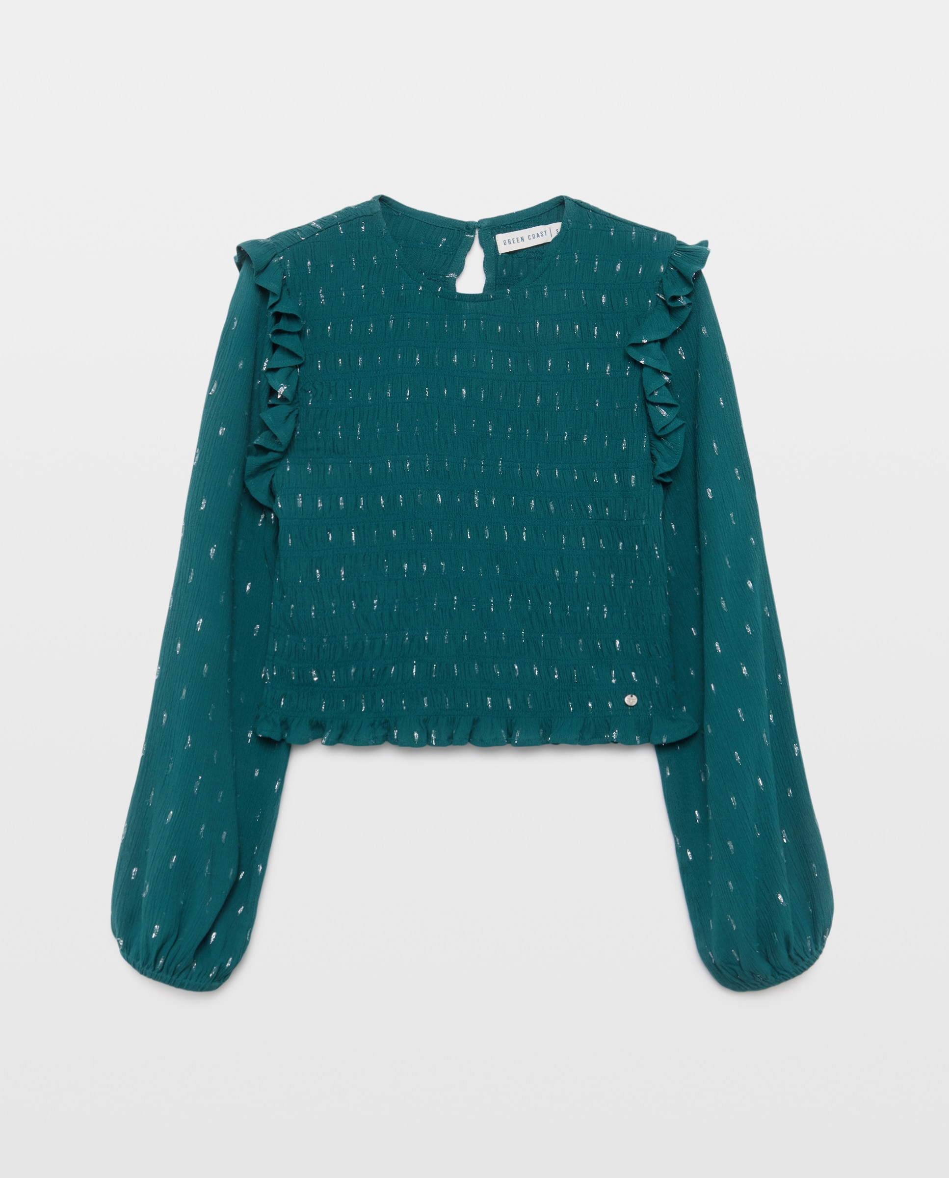 Blusa com Decote Redondo e Elásticos Verde Pato-5