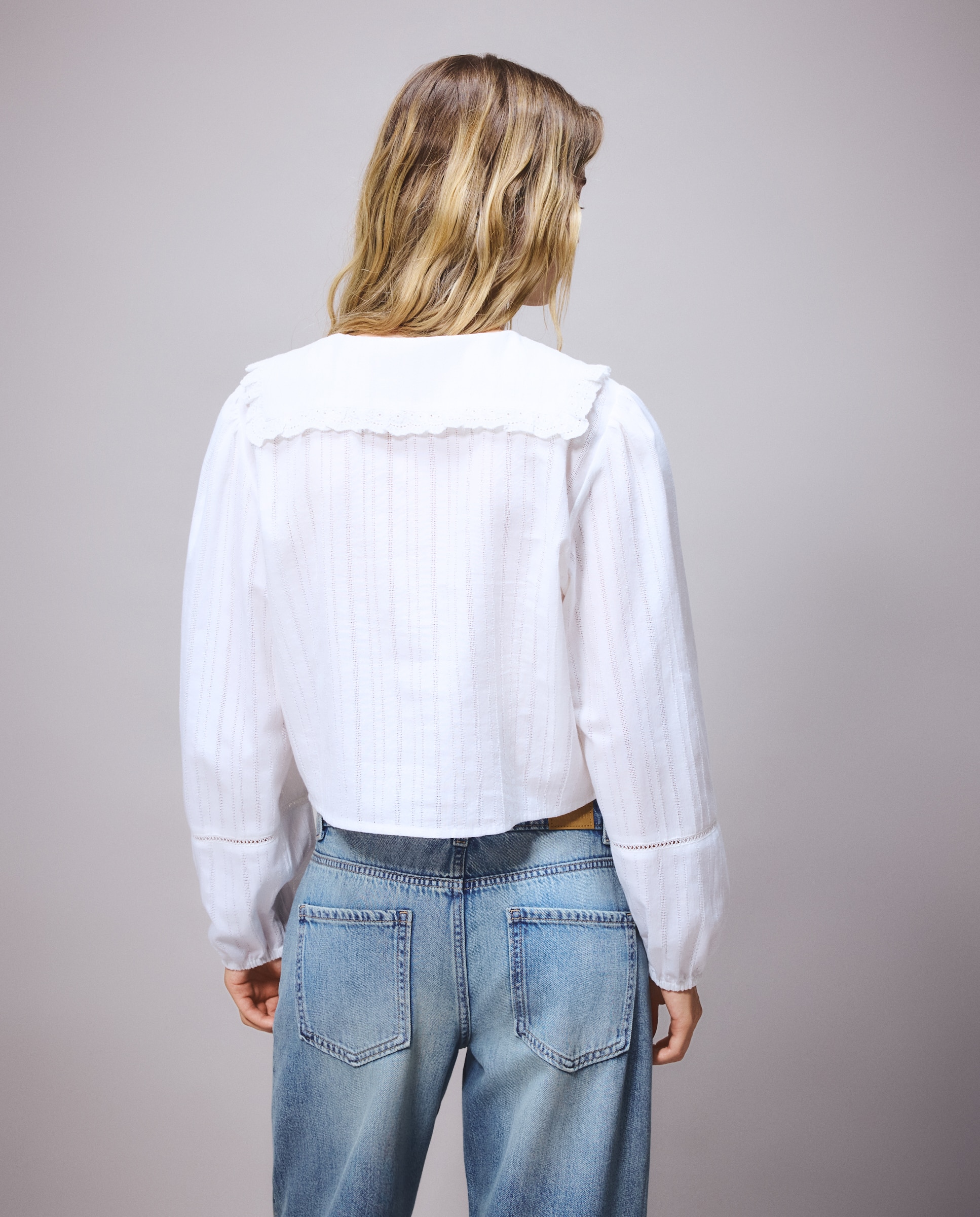 Blusa de Gola com Folho Branco-marfim-2