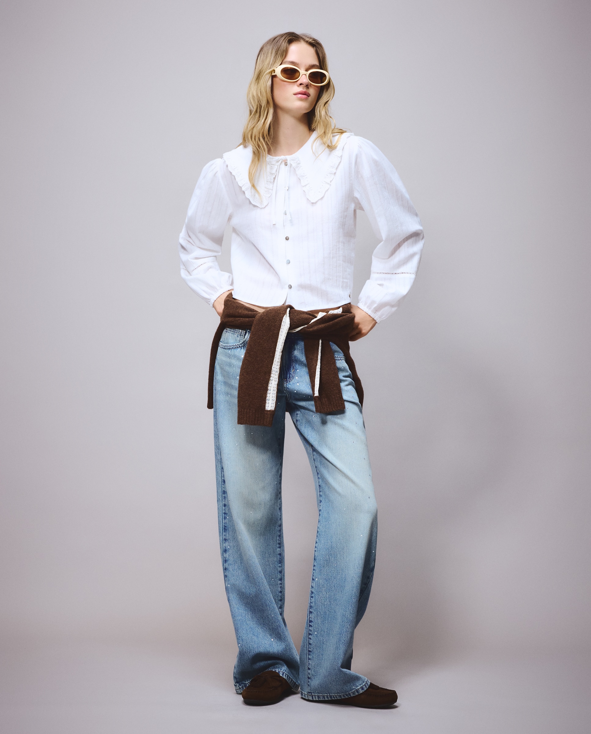 Blusa de Gola com Folho Branco-marfim-3