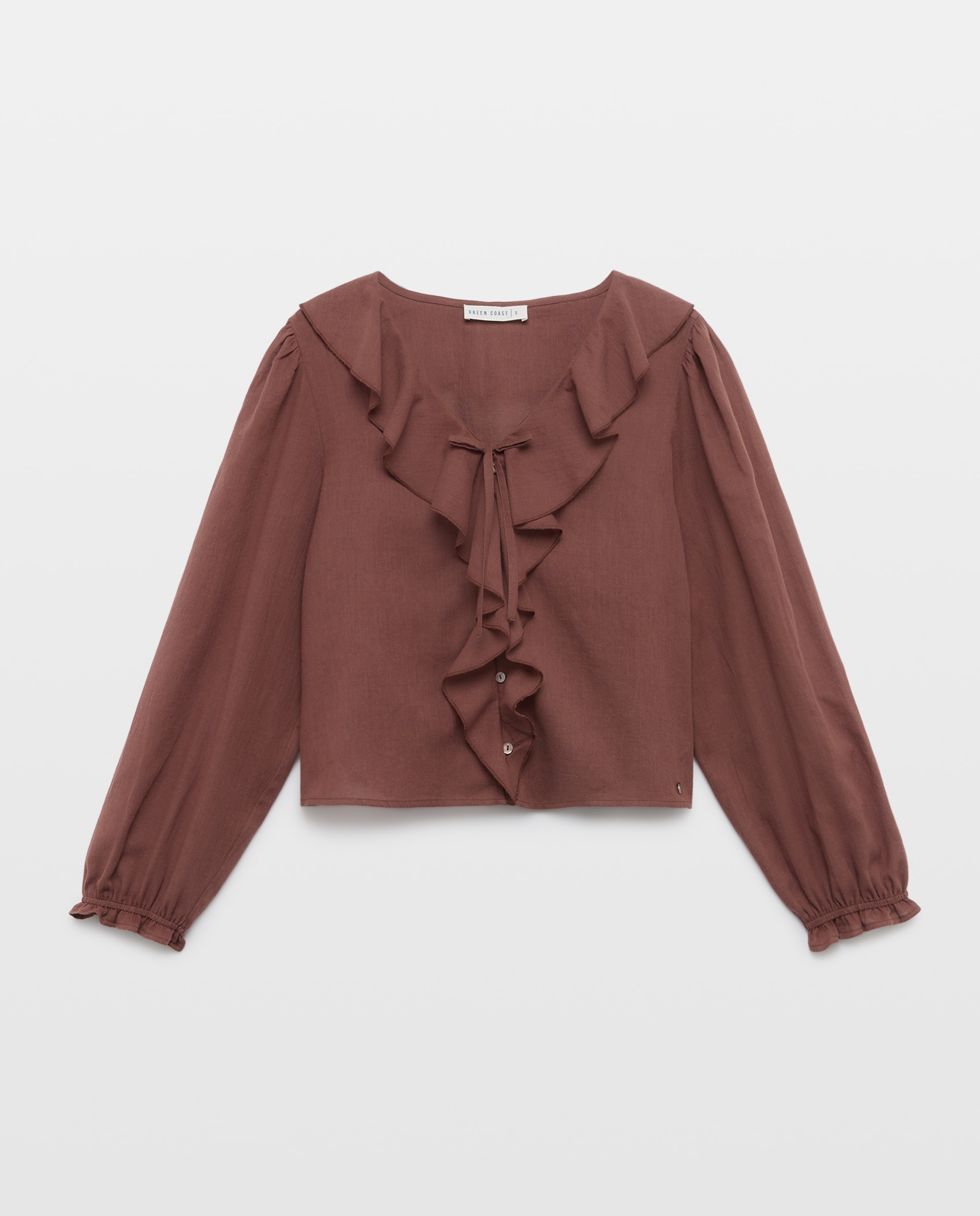 Blusa com Folhos Cruzada Castanho-4