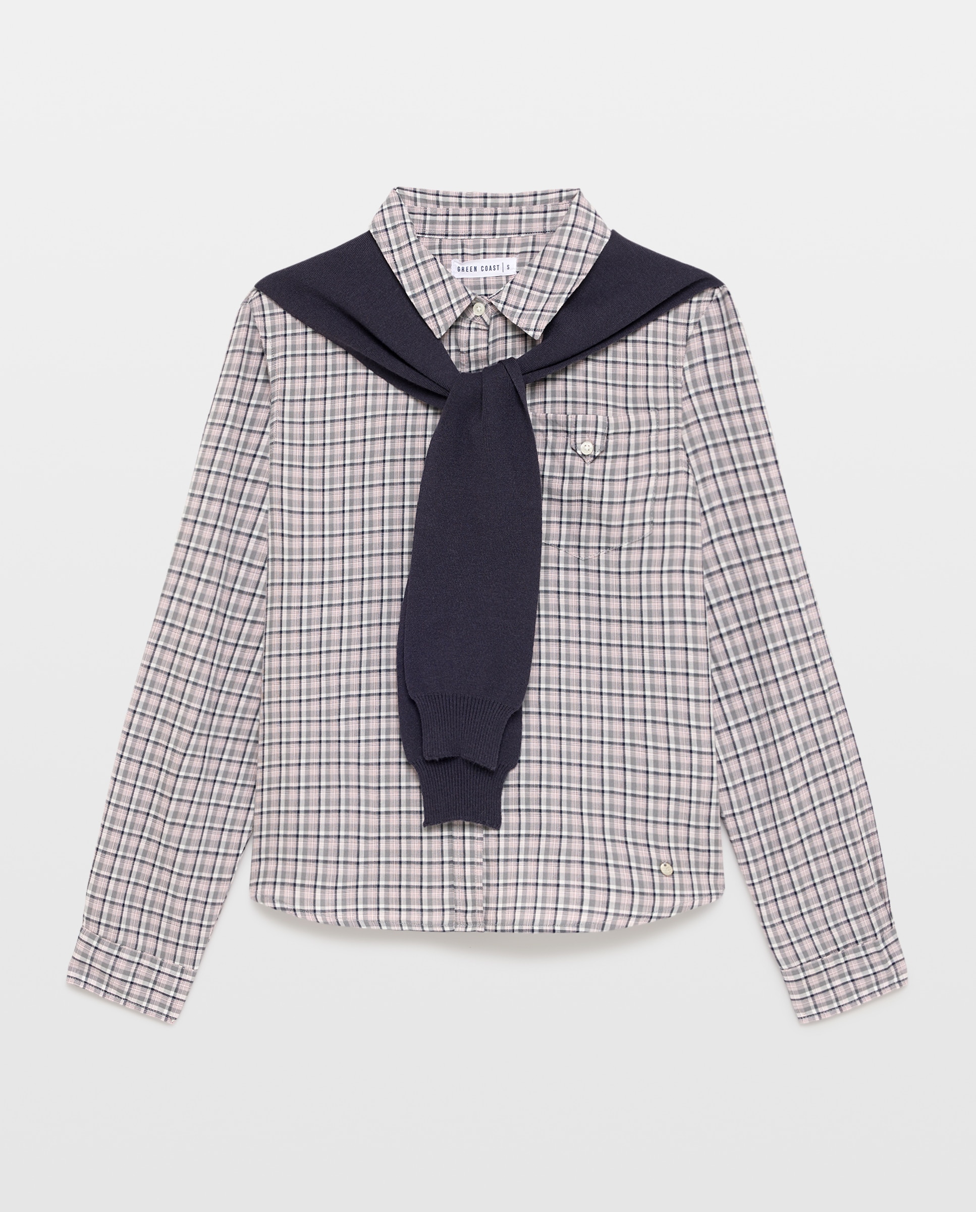 Blusa aos Quadrados com Detalhe Jersey 820 Cinzento Médio-5