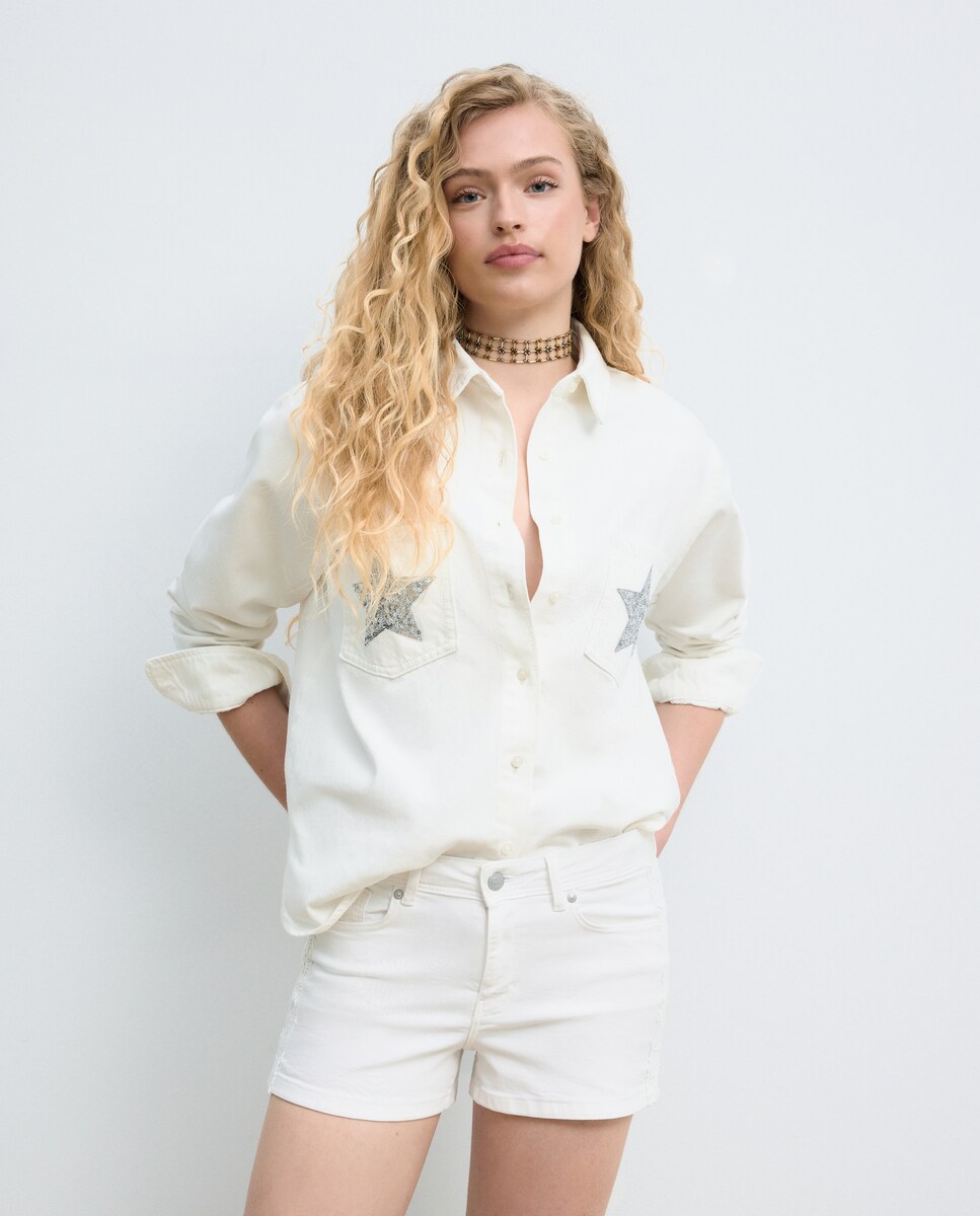 Sobrecamisa de mujer con beads 120 Crudo