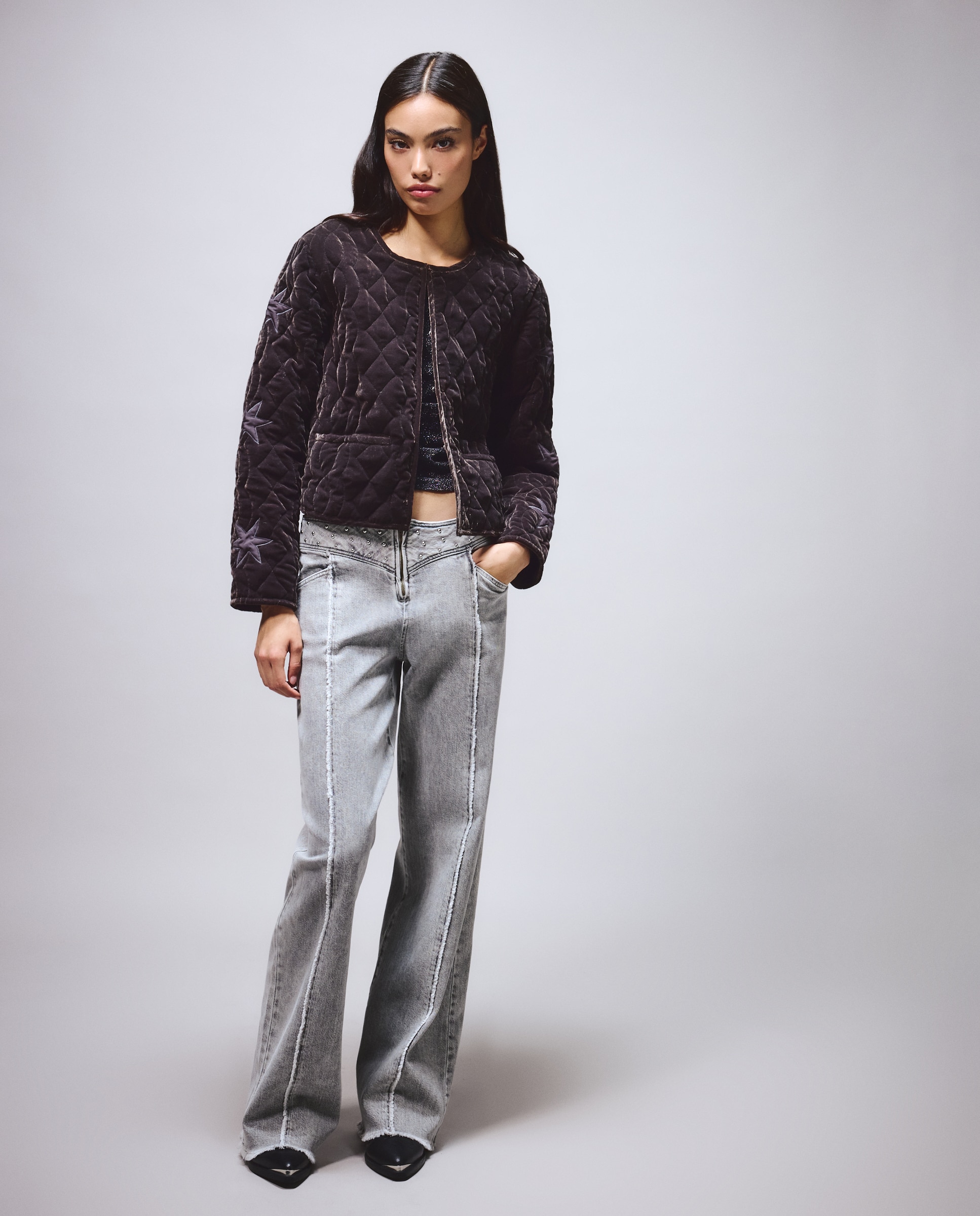 Chaqueta velvet estrellas mujer - Green Coast - 820 Gris medio 820 Gris medio-2