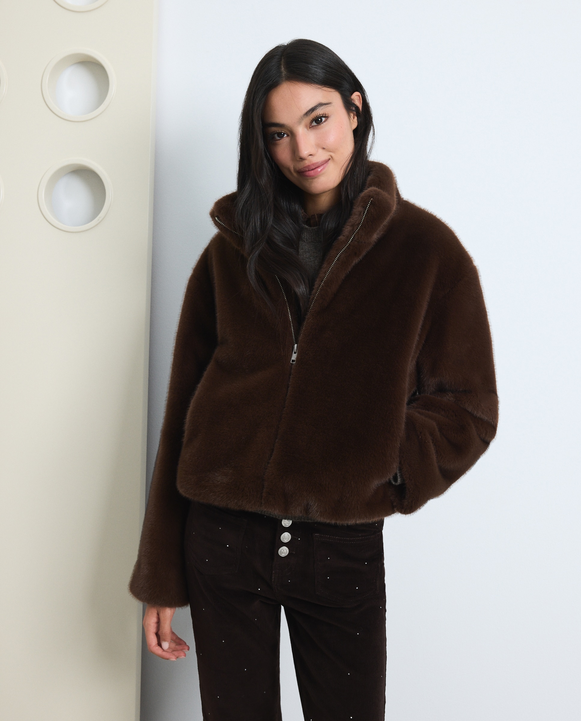 Chaqueta pelo cremallera mujer - Green Coast - Marrón Marrón-1