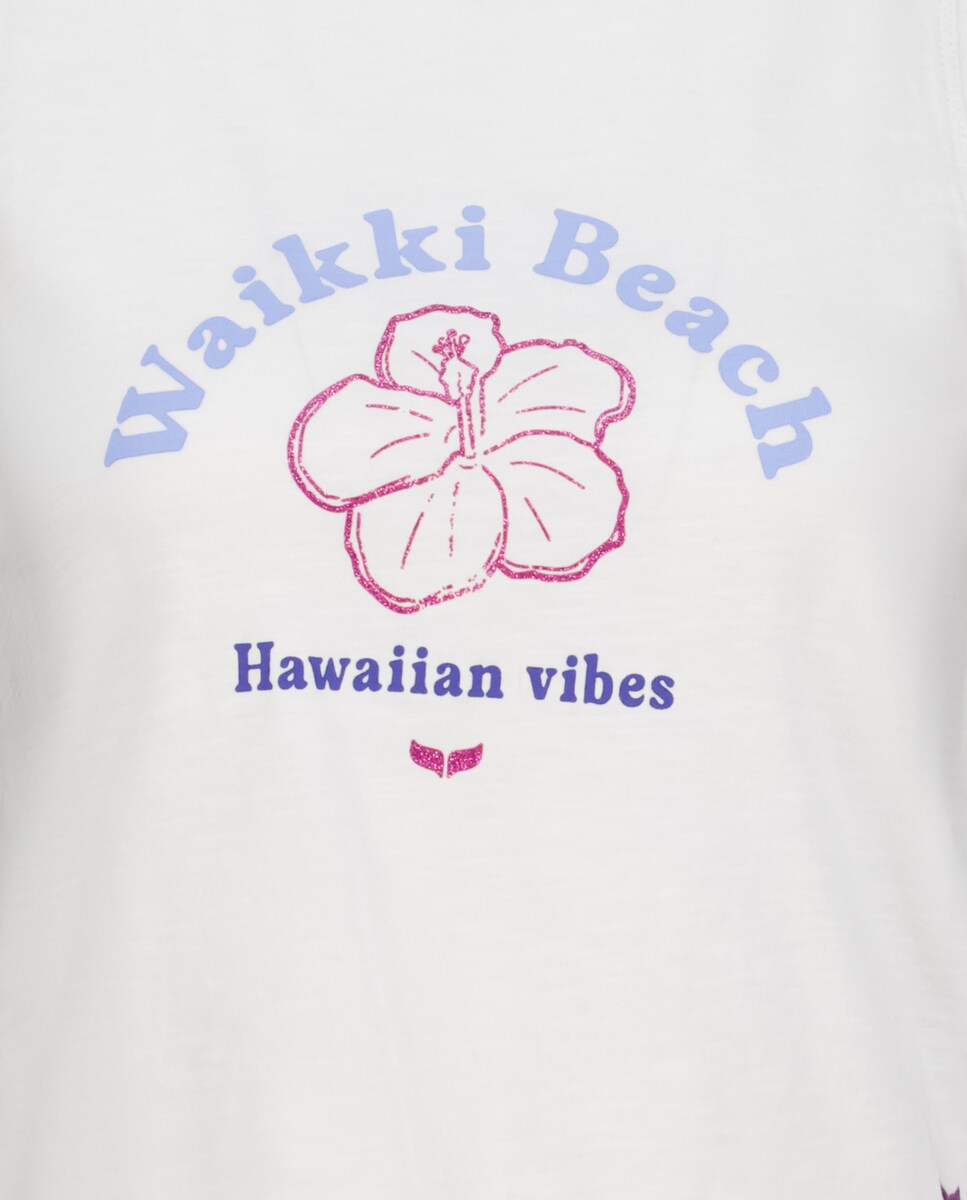 T-shirt de Decote Redondo sem Mangas com Estampado à Frente Branco-marfim-5