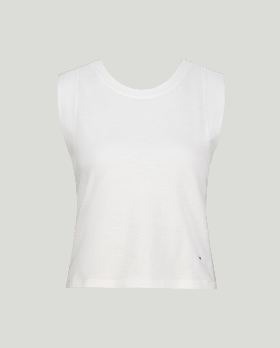 T-shirt Lisa com Decote Redondo e sem Mangas Branco-marfim-4