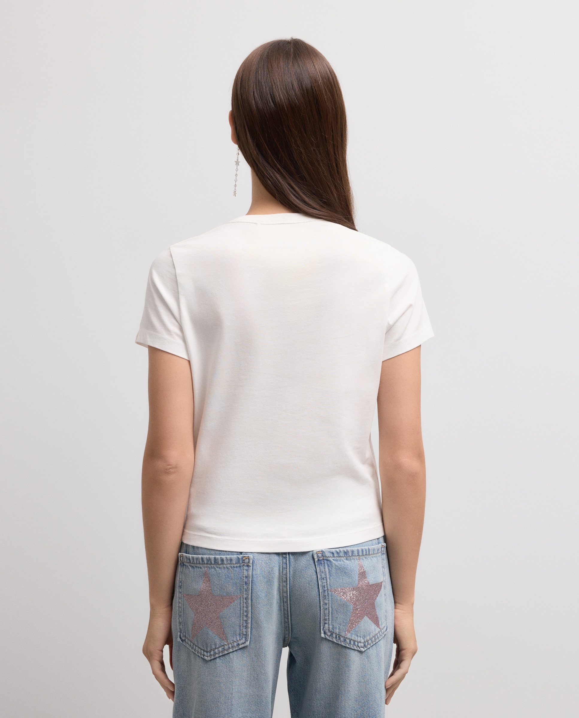 T-shirt de Manga Curta com Decote Redondo, Estampado e Bordado Branco-3