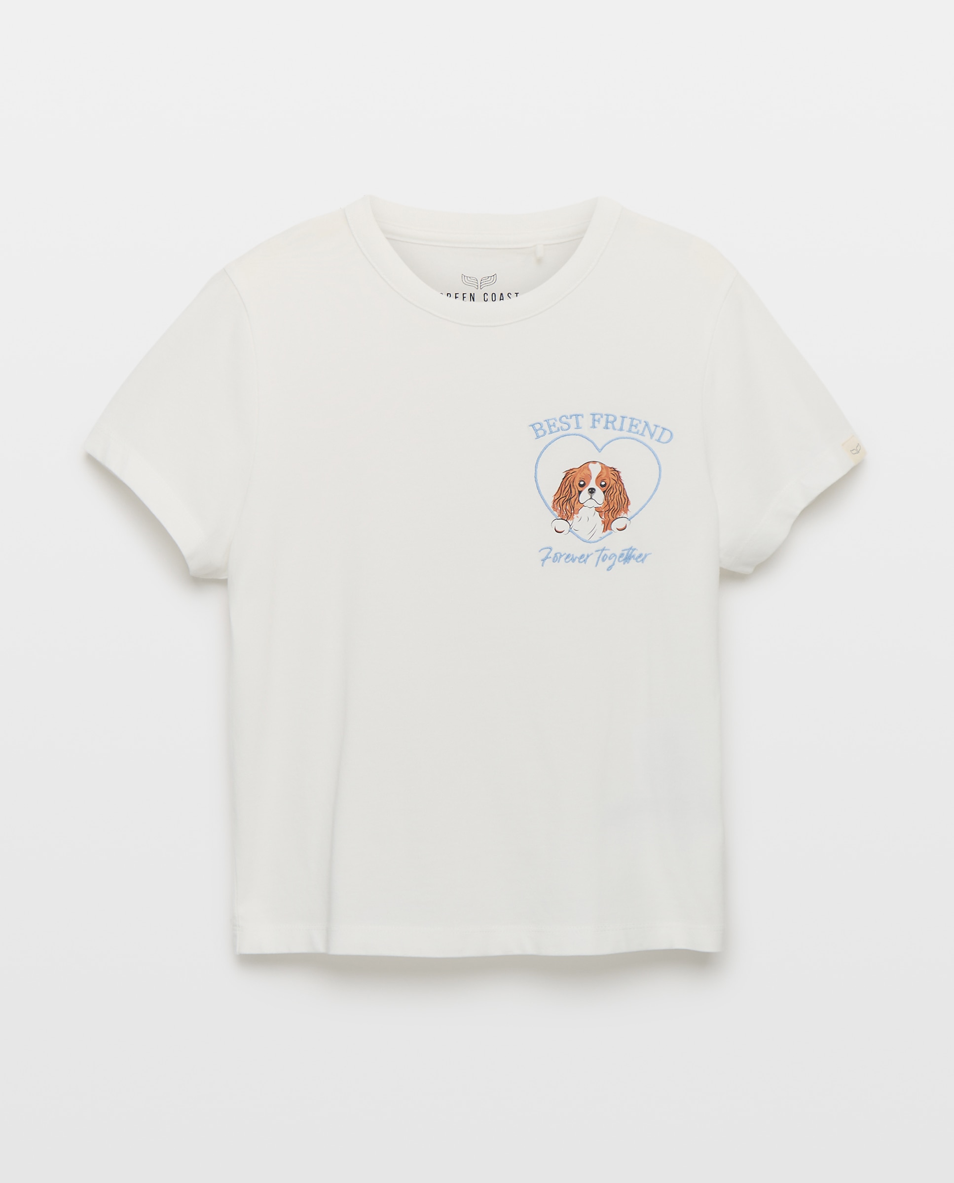 T-shirt de Manga Curta com Decote Redondo, Estampado e Bordado Branco-5