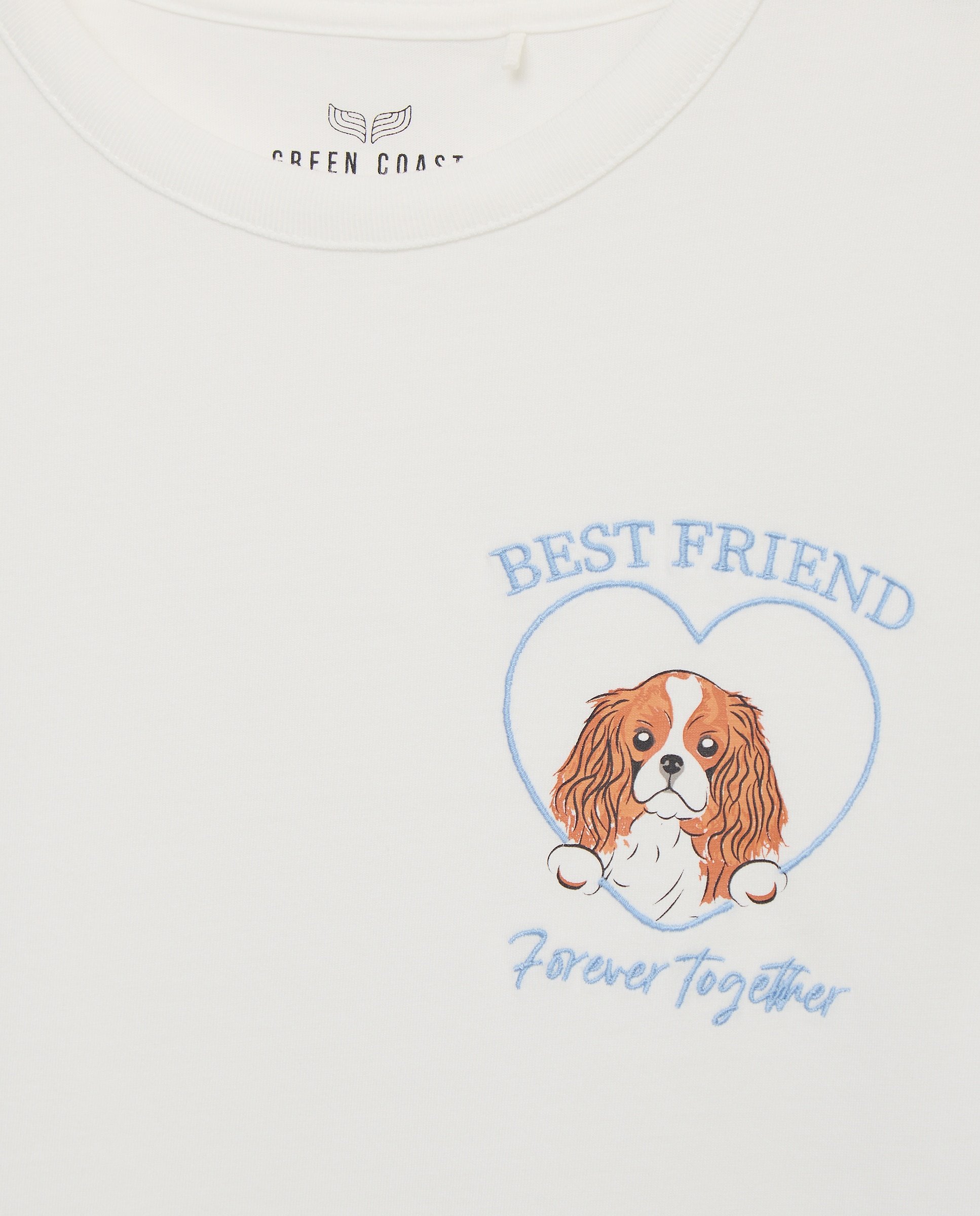 T-shirt de Manga Curta com Decote Redondo, Estampado e Bordado Branco-6