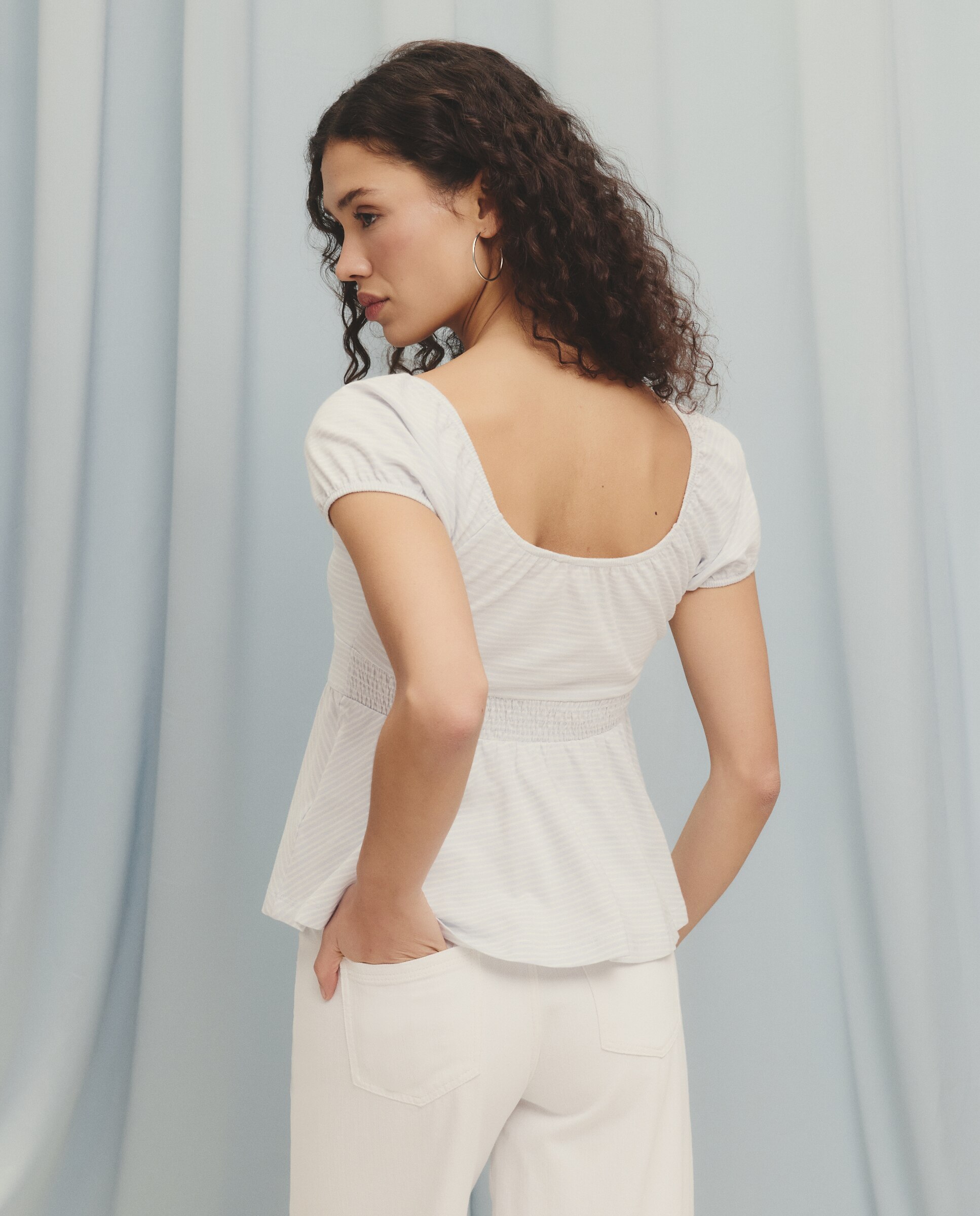 Camiseta de mujer de rayas y peplum - Green Coast - Azul Azul-3