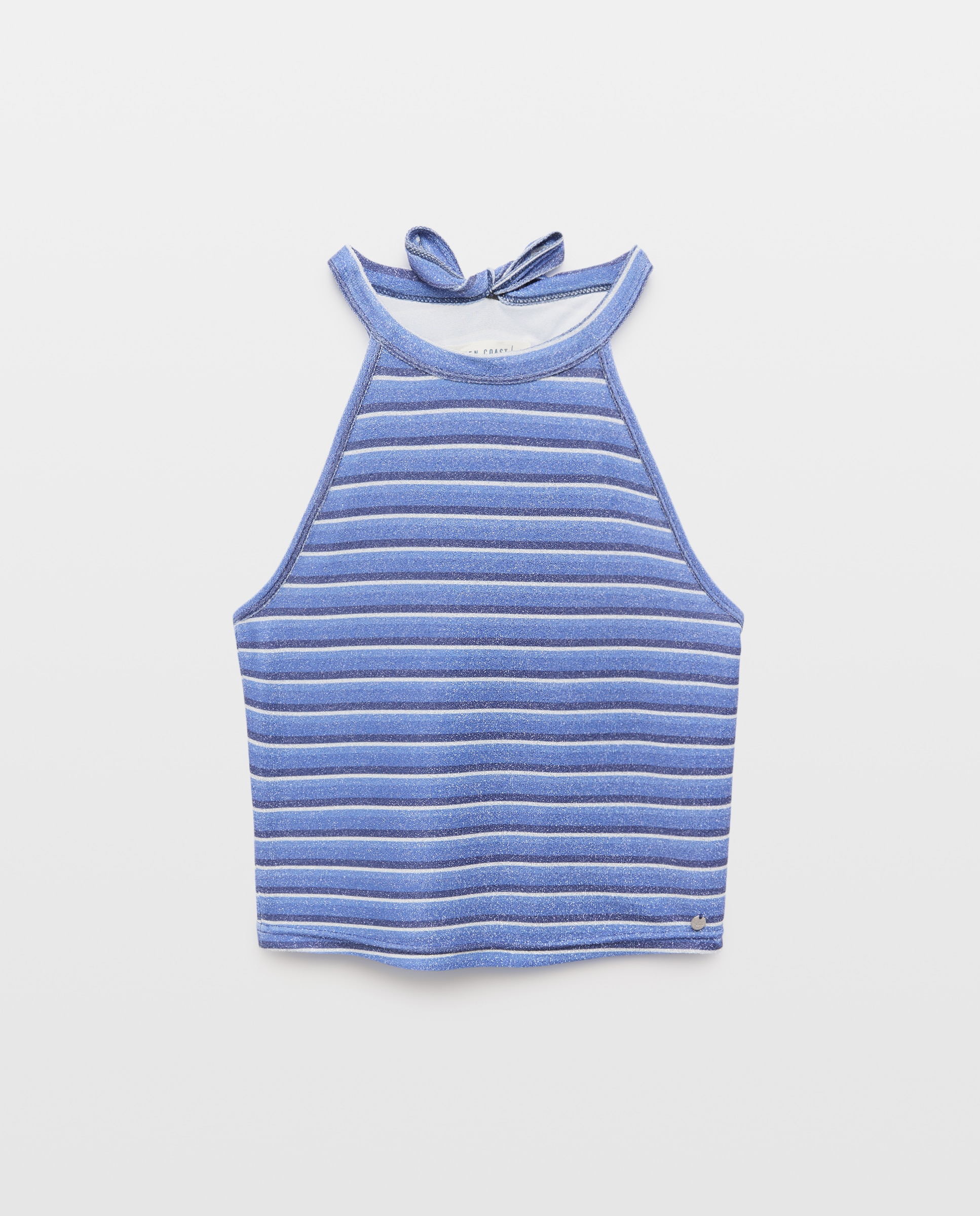 Top Estilo Nadadora às Riscas de Fio Metalizado Azul-4