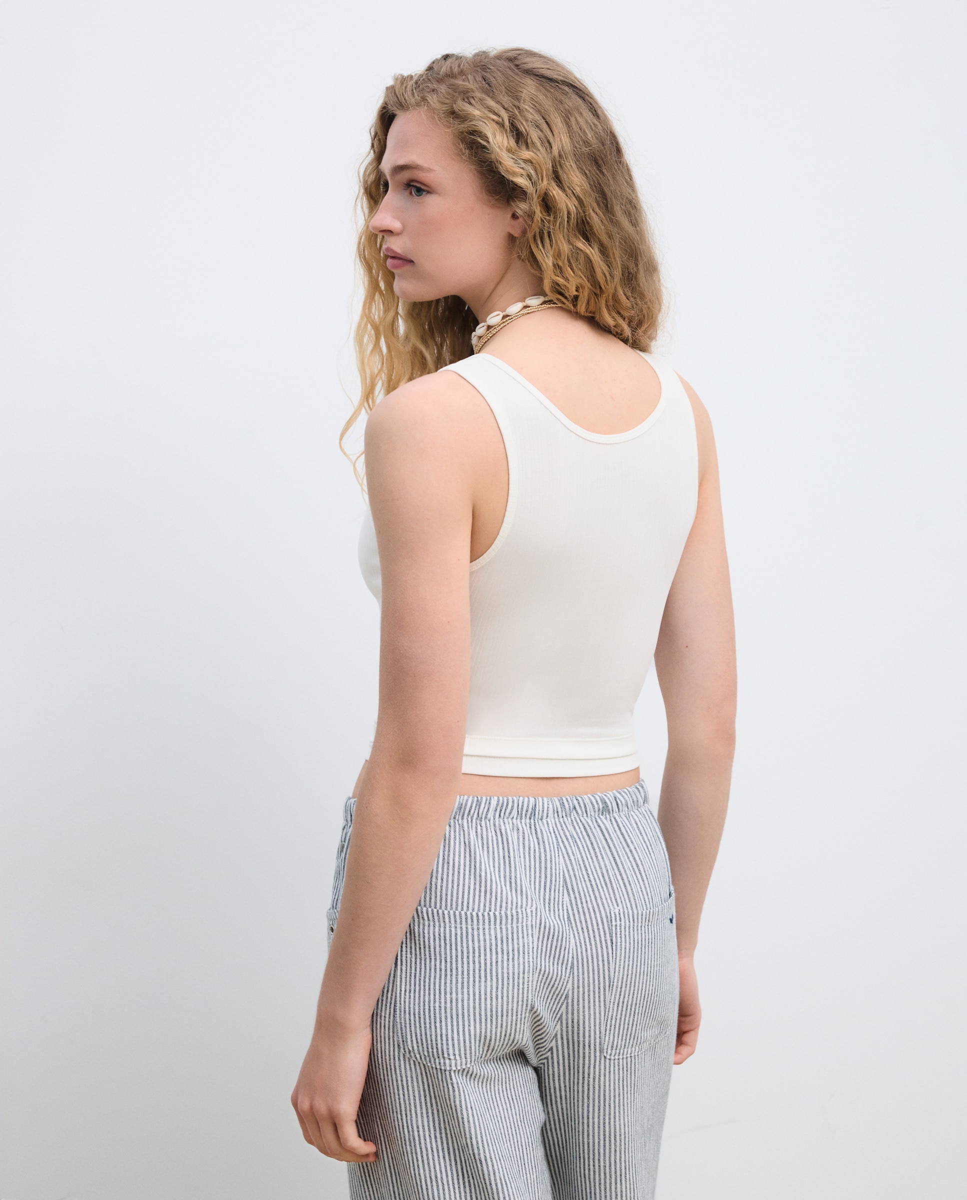 Camiseta tank de mujer con botones - Green Coast - Blanco roto Blanco roto-3