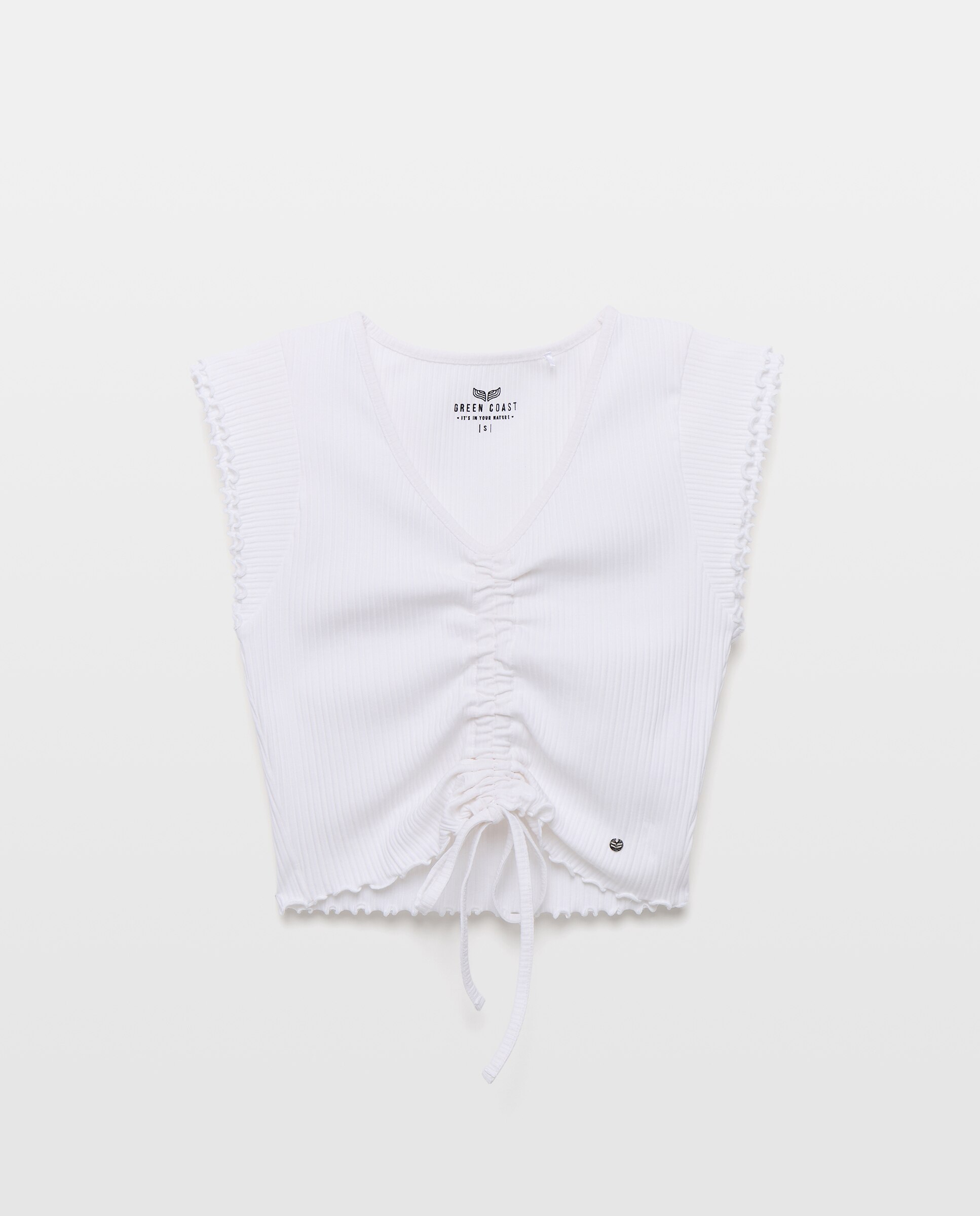 Imagen 4 de Camiseta top de mujer de canalé fruncida - Green Coast - Blanco Blanco