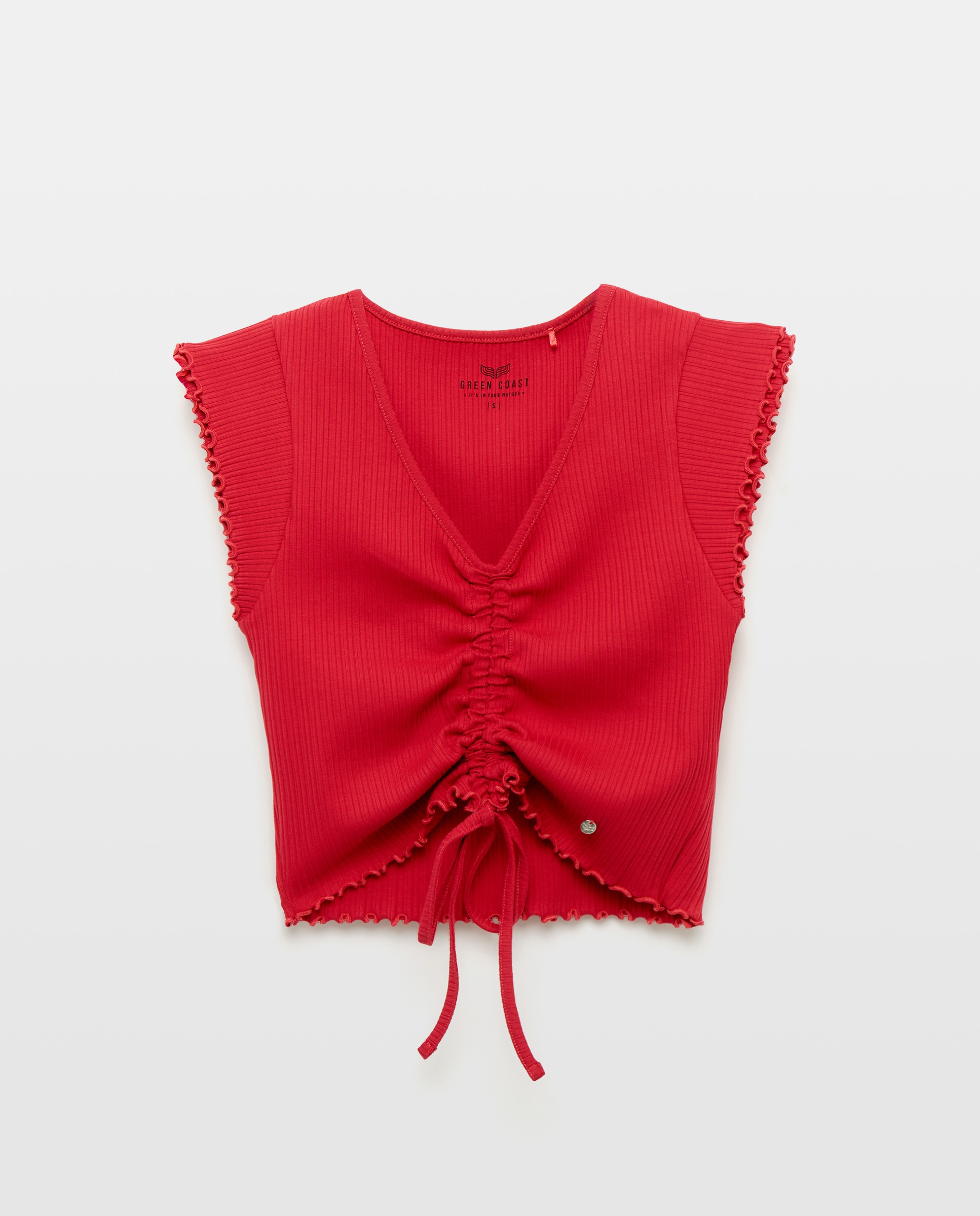 Imagen 4 de Camiseta top de mujer de canalé fruncida - Green Coast - 600 Rojo 600 Rojo