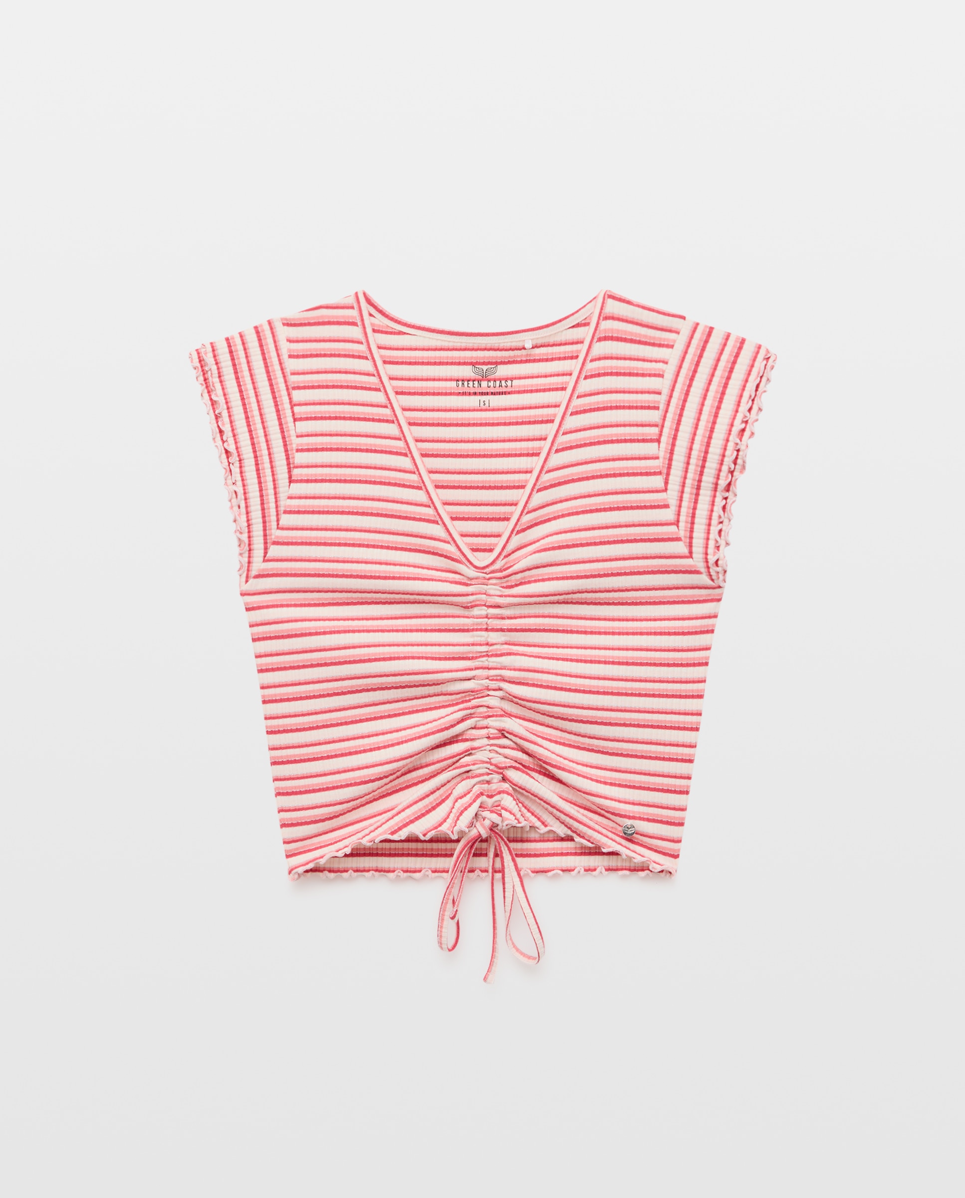 Imagen 4 de Camiseta top de mujer de canalé fruncida - Green Coast - Rojo Rojo