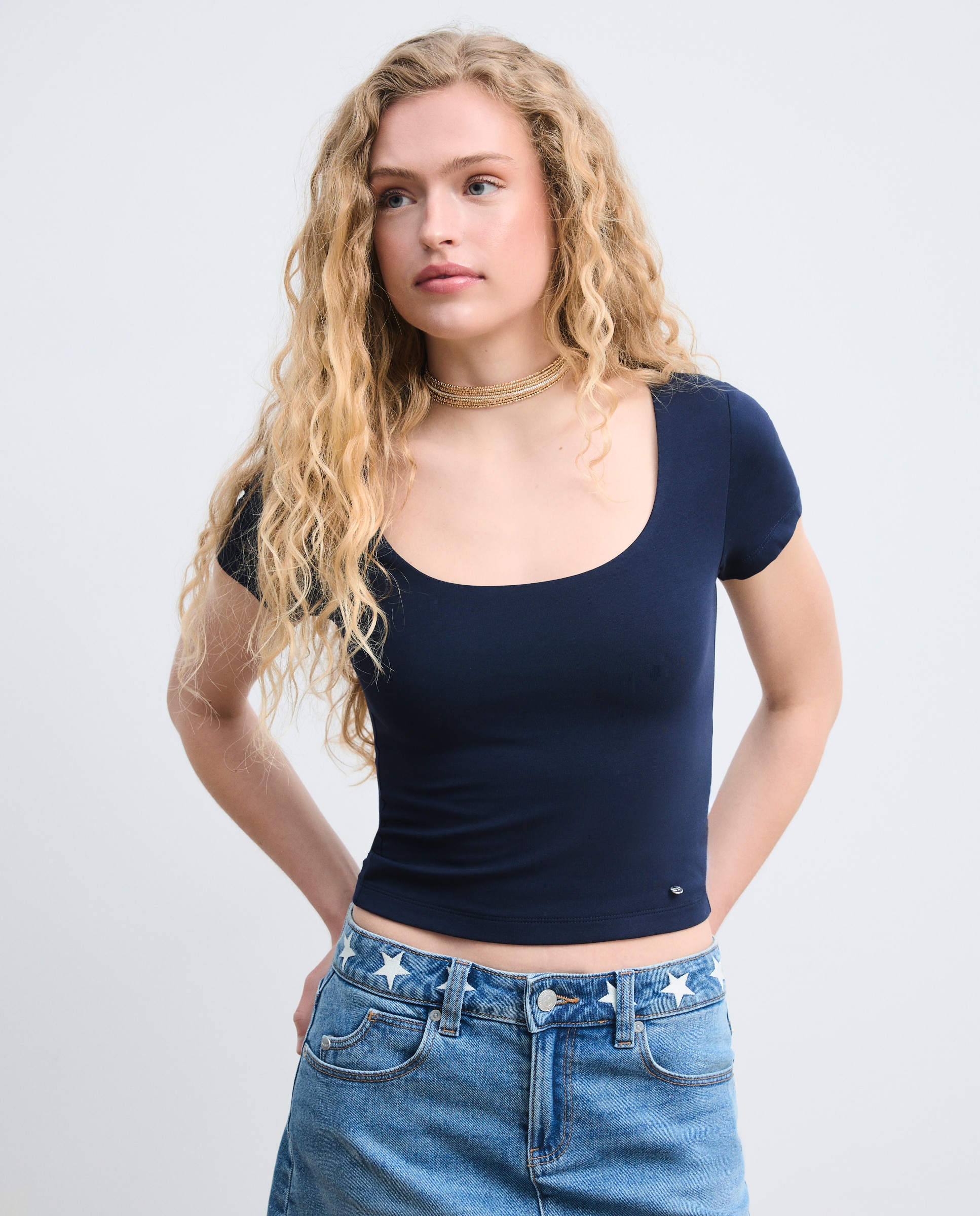 Camiseta top sin mangas de mujer con escote cuadrado - Green Coast - Azul marino Azul marino-1
