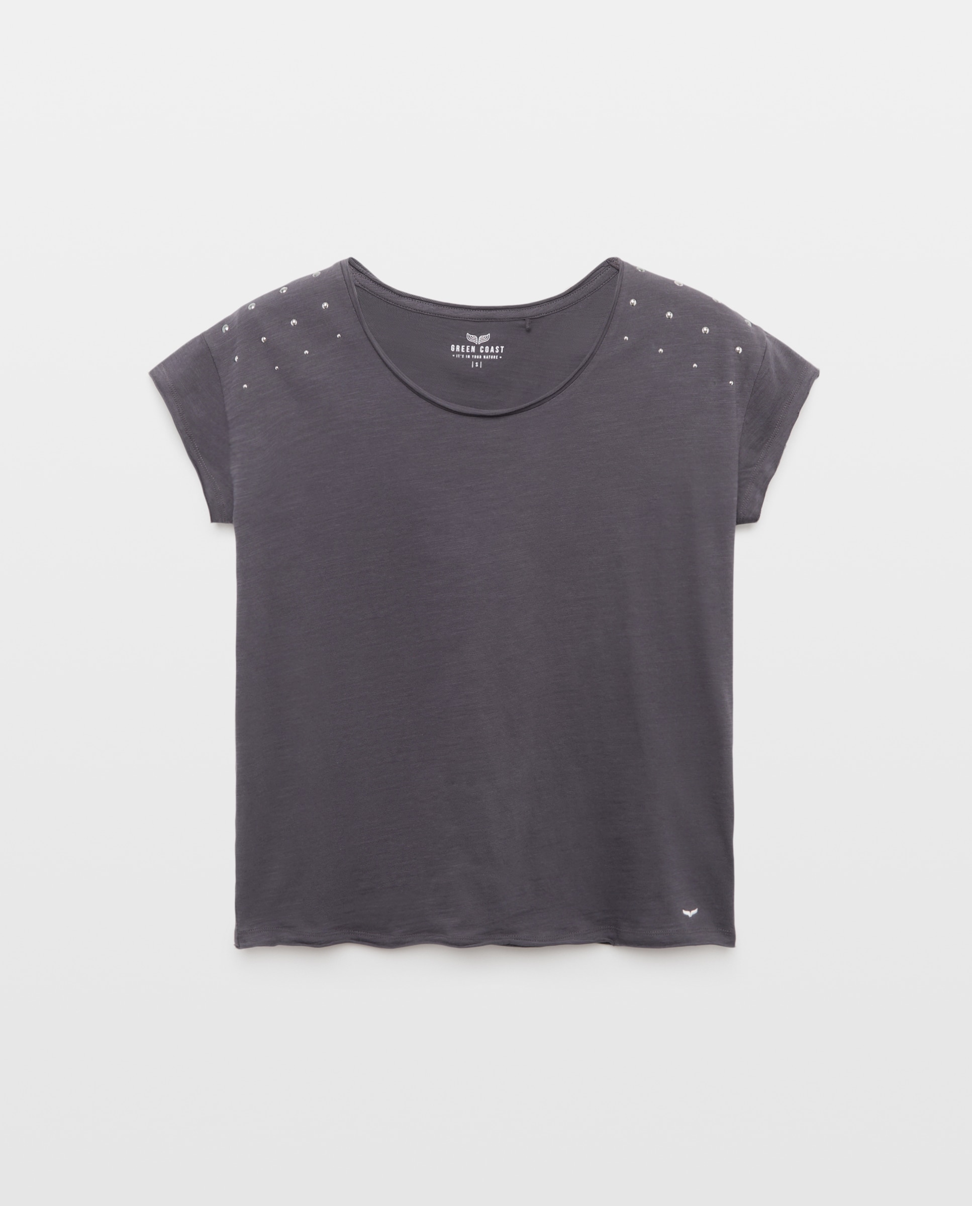 Camiseta de mujer con cuello olla y tachas - Green Coast - 830 Antracita 830 Antracita-4