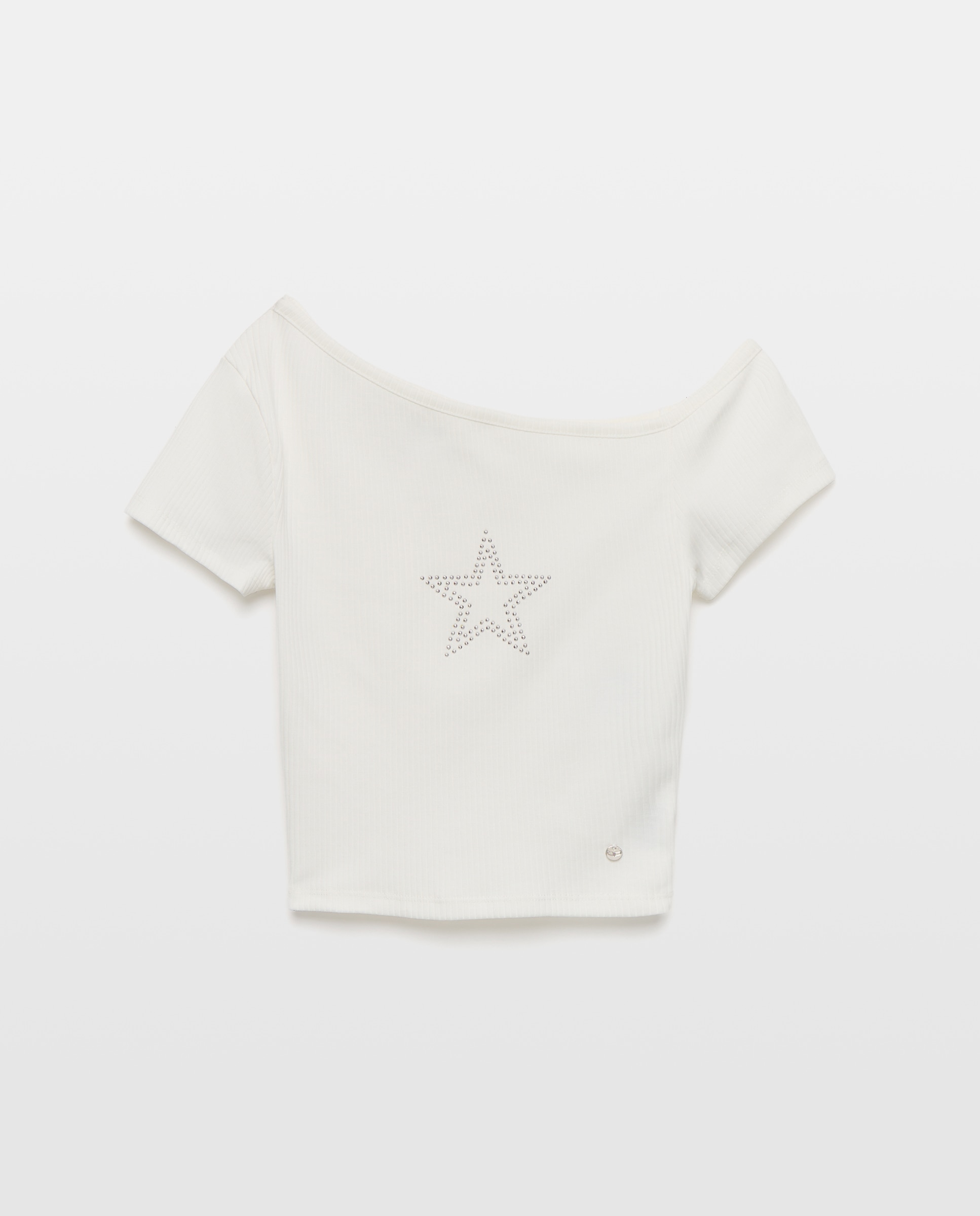 Camiseta asimétrica de mujer con detalle de estrella - Green Coast - Blanco roto Blanco roto-4