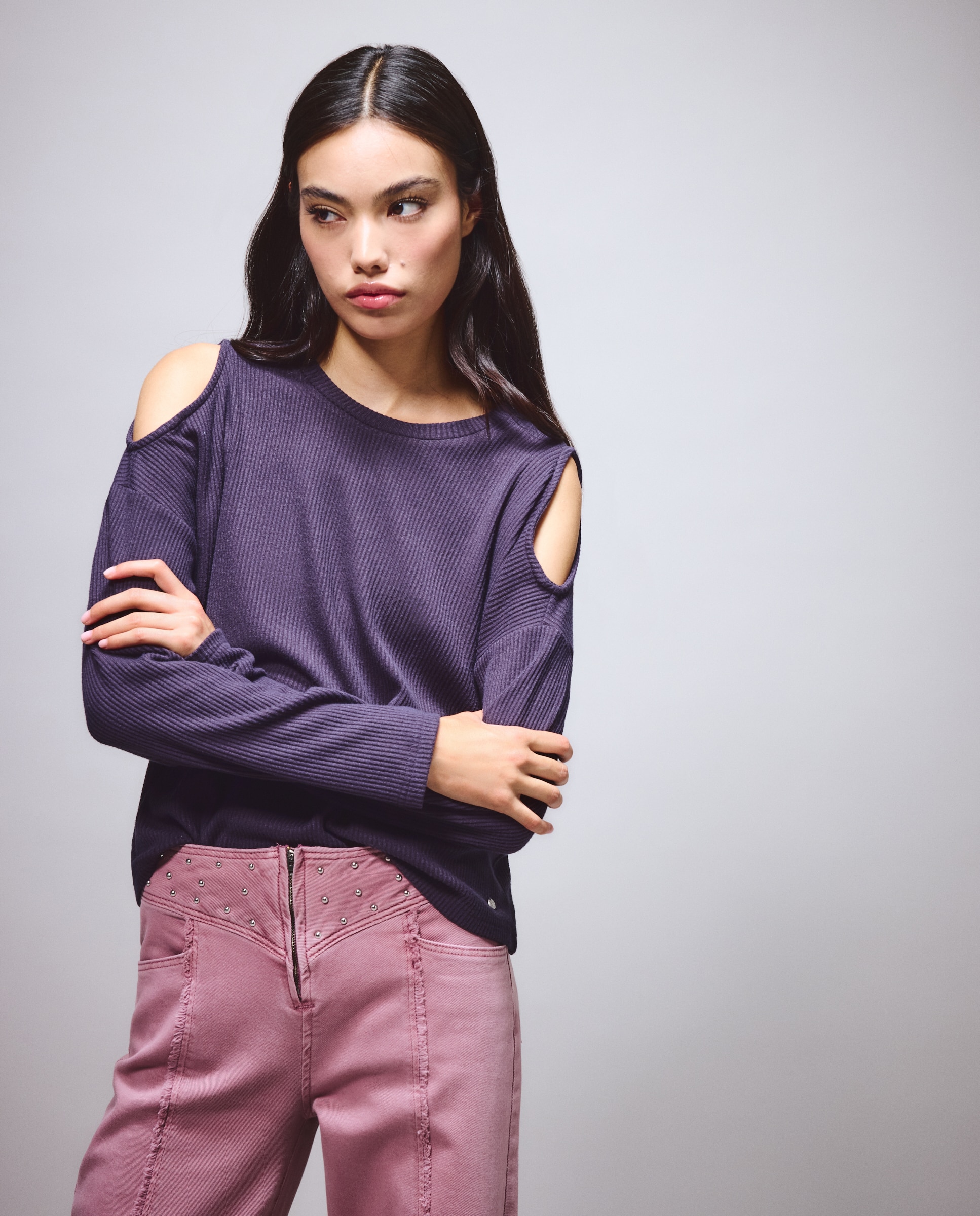 Camiseta de mujer con cut out de punto - Green Coast - 830 Antracita 830 Antracita-1