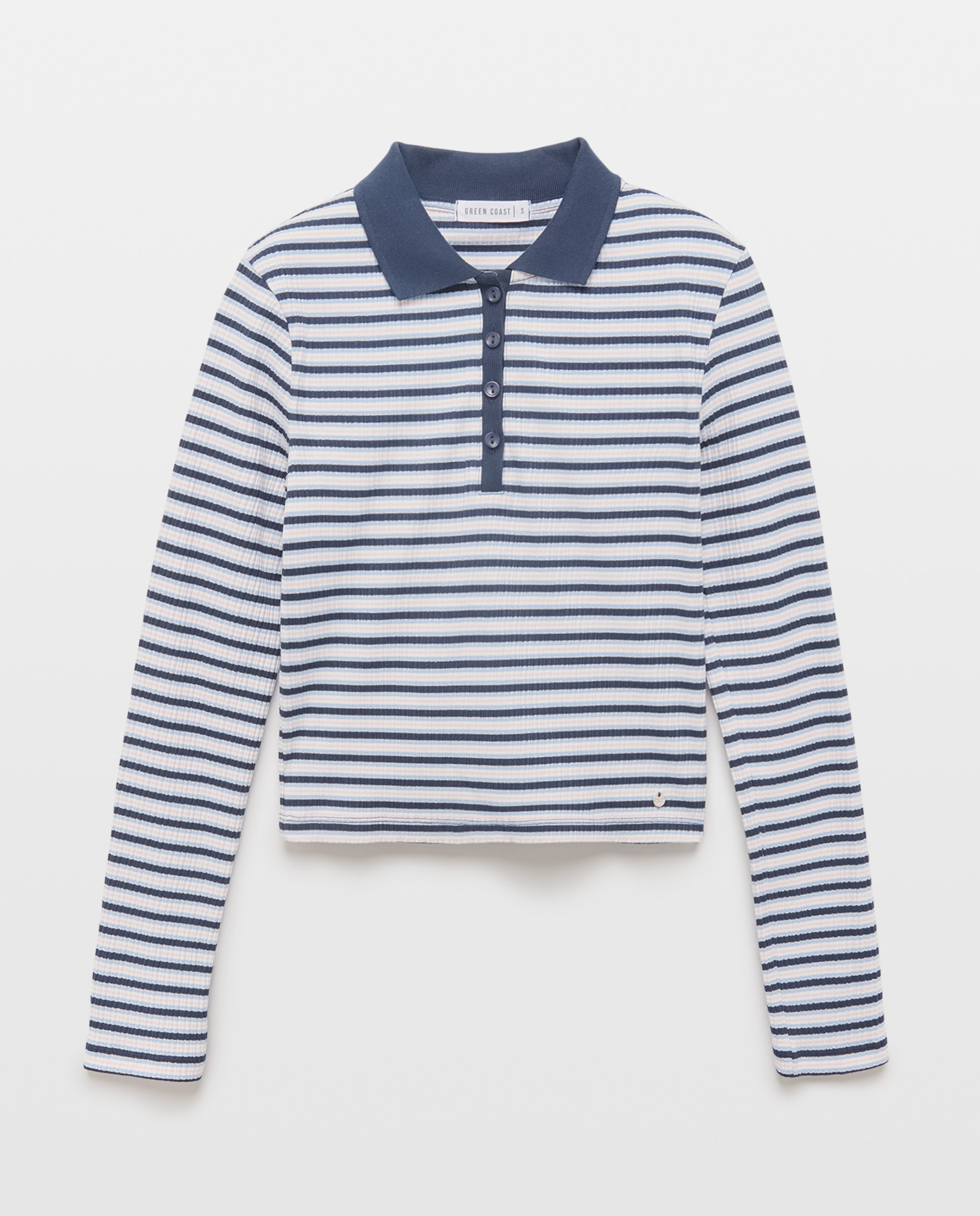 Polo Canelado às Riscas com Fio Metalizado Azul-5