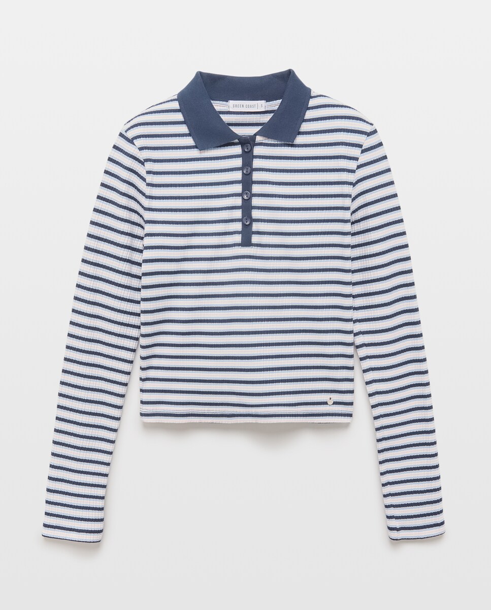 Imagen 0 de Polo de mujer con canalé y rayas con lúrex Azul