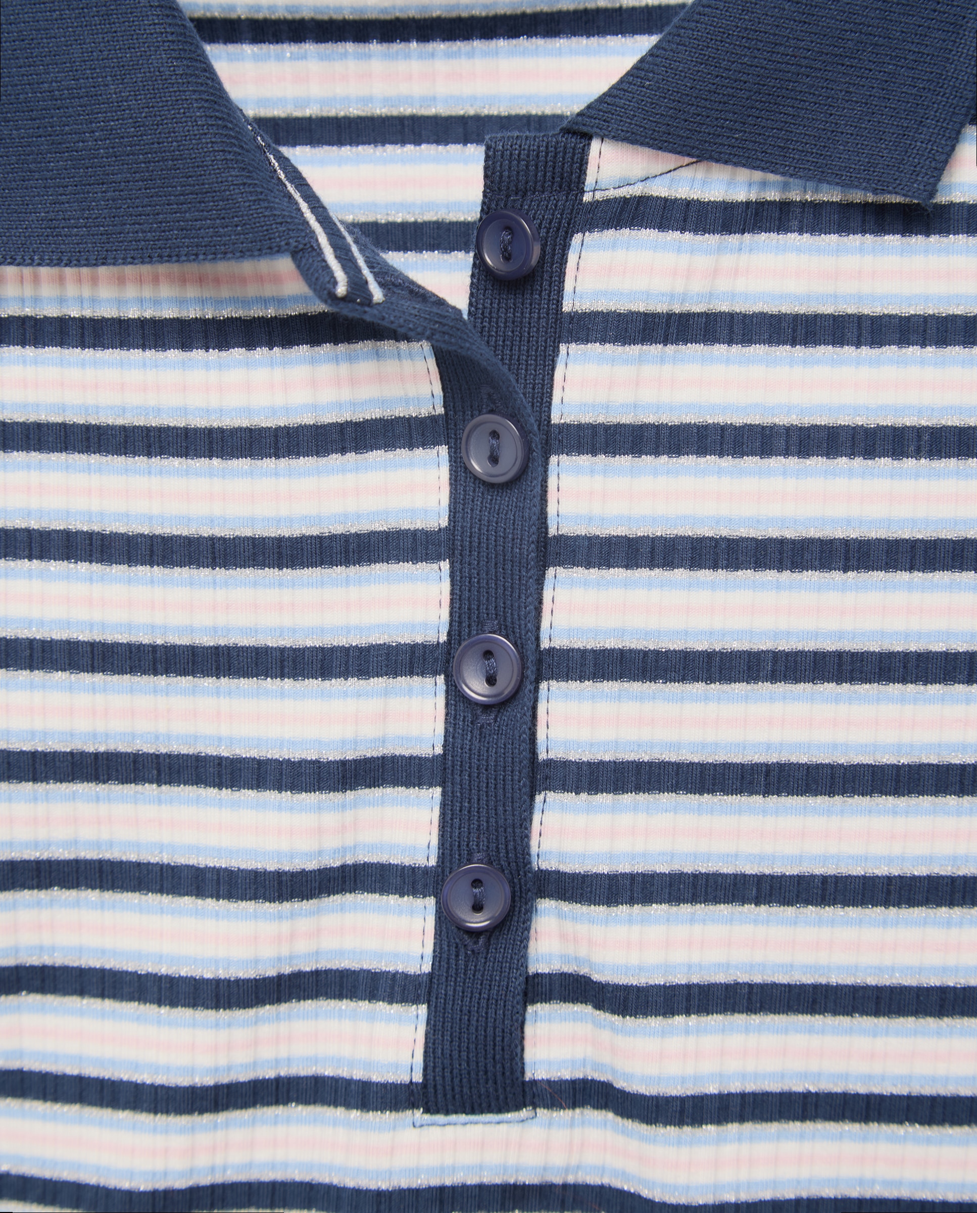 Polo Canelado às Riscas com Fio Metalizado Azul-6