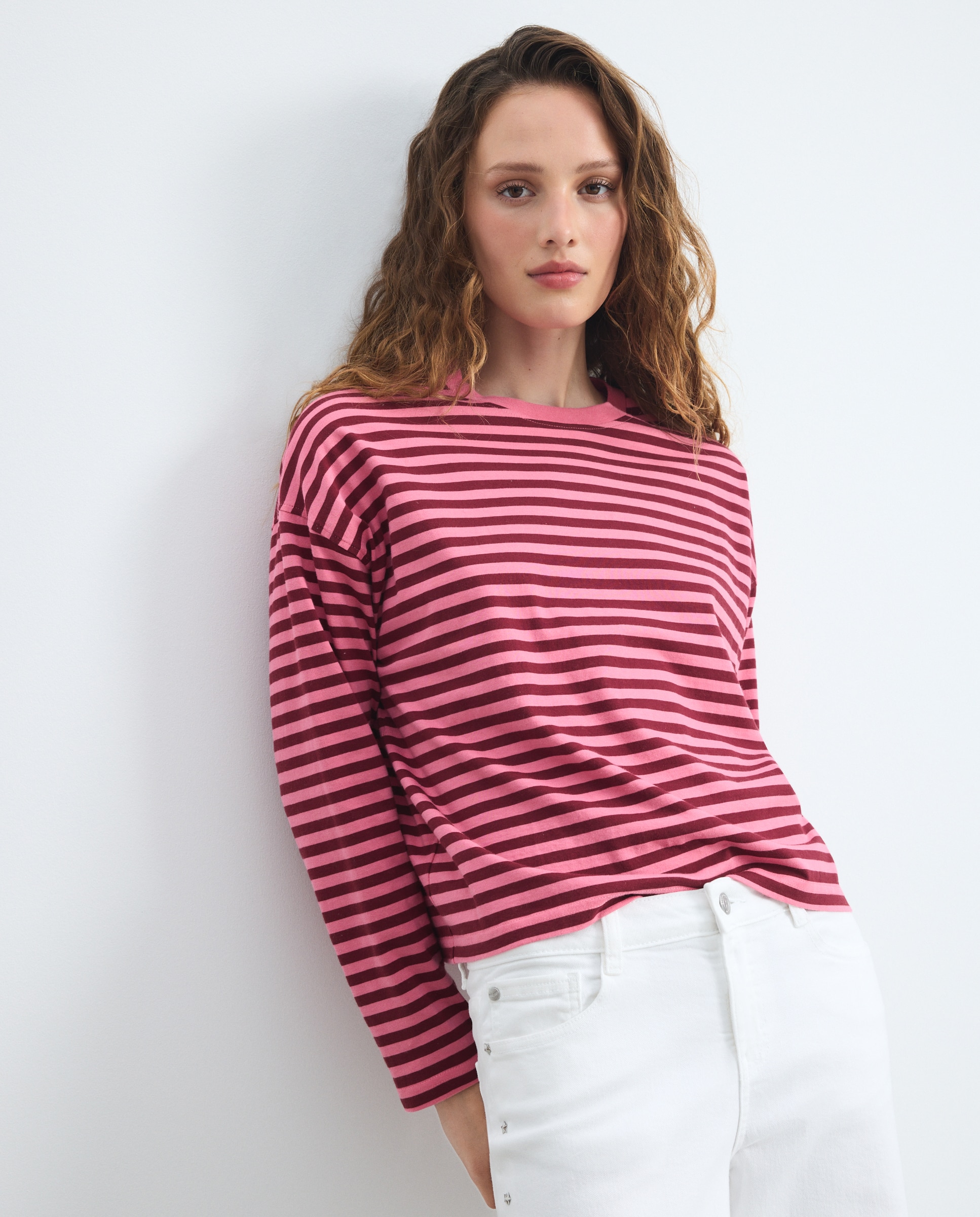 Camiseta de mujer con rayas y manga larga - Green Coast - Rojo Rojo-2