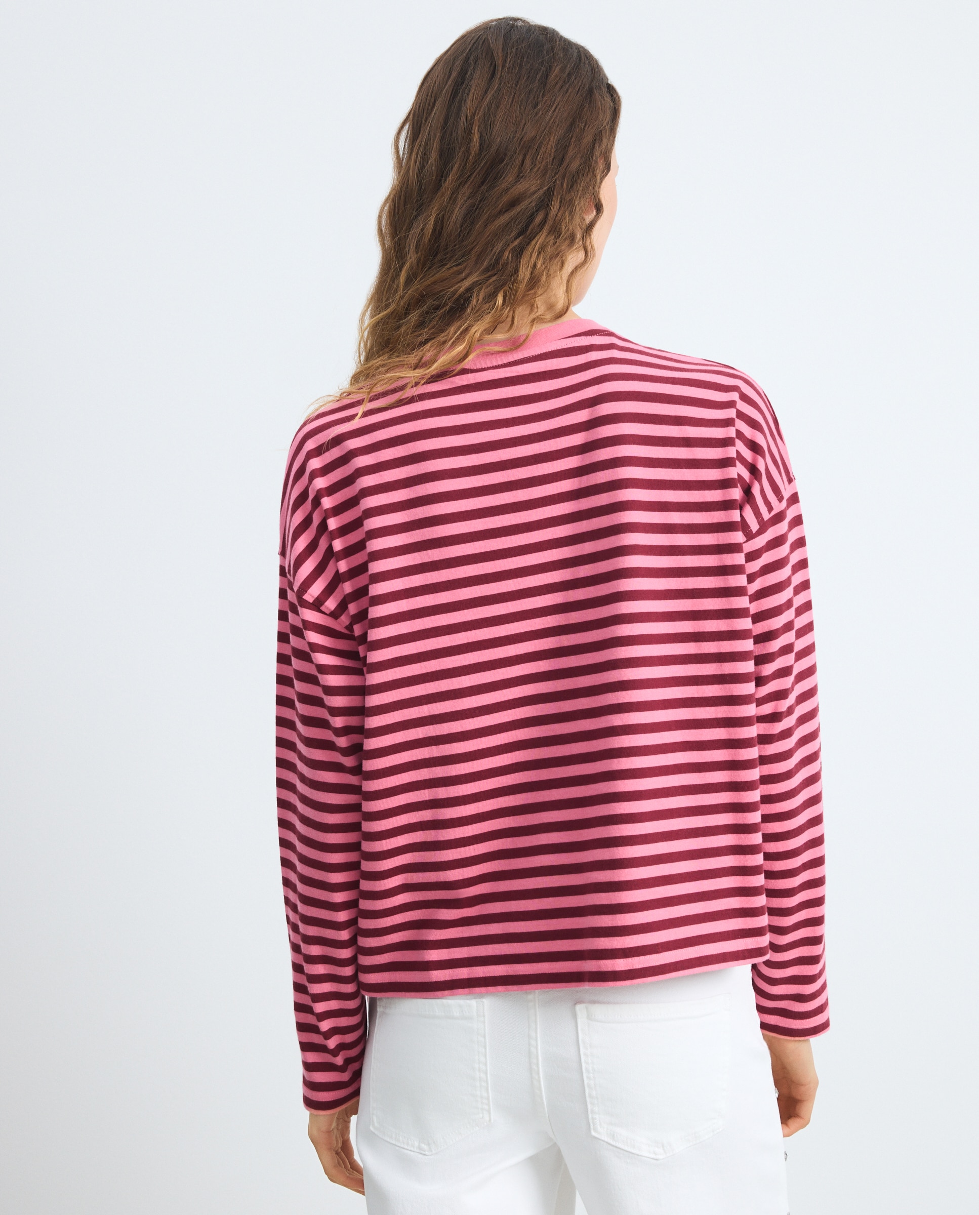 Camiseta de mujer con rayas y manga larga - Green Coast - Rojo Rojo-4