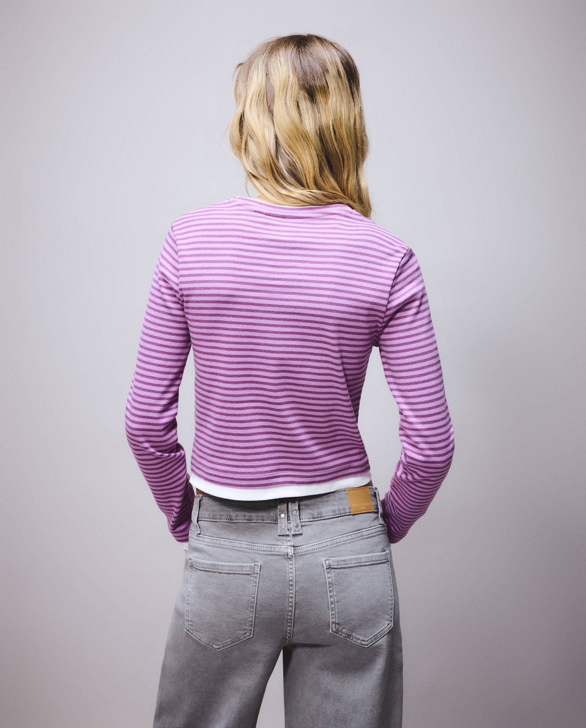 Camisola de mulher às riscas e com manga comprida Rosa-3