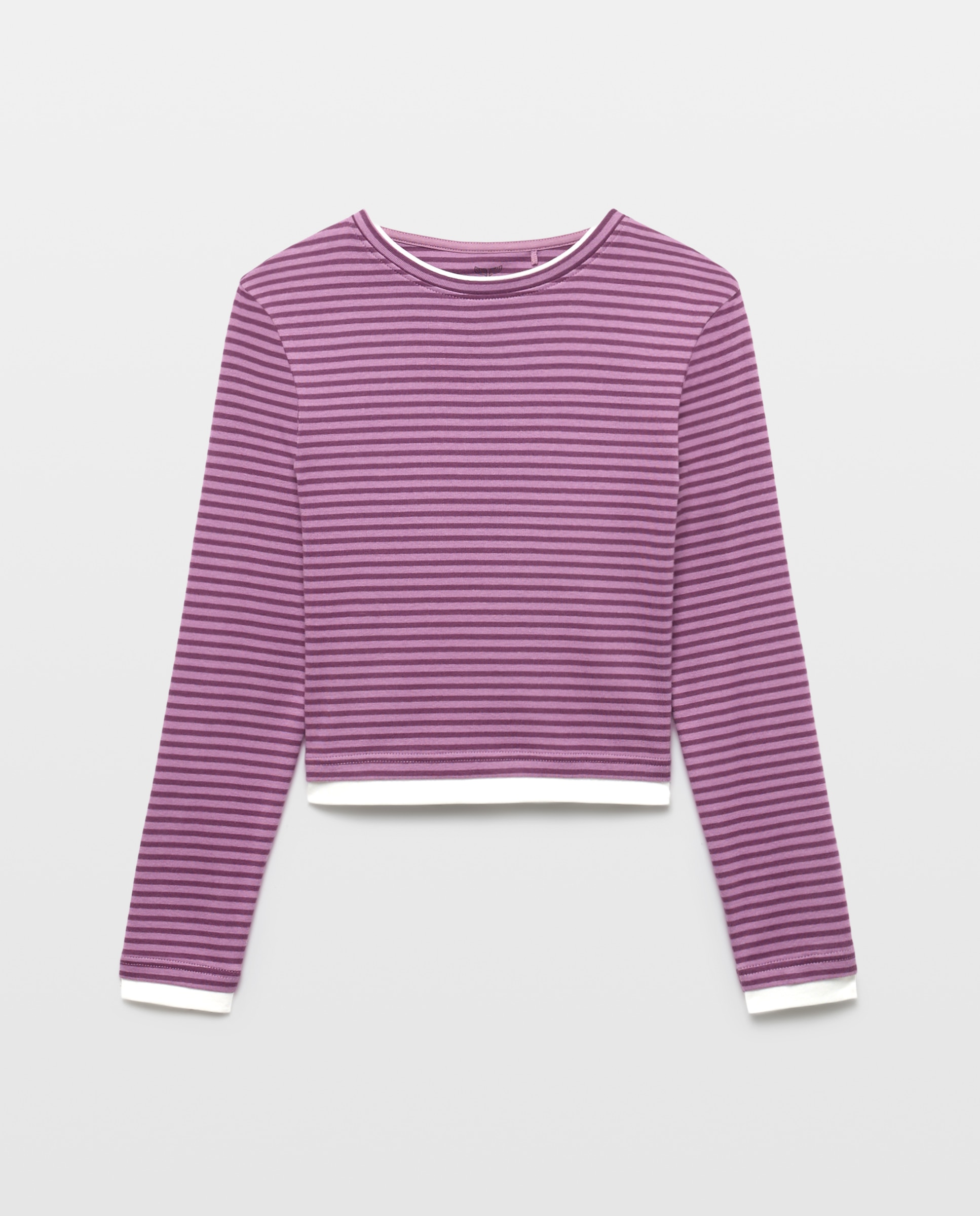 Camisola de mulher às riscas e com manga comprida Rosa-4