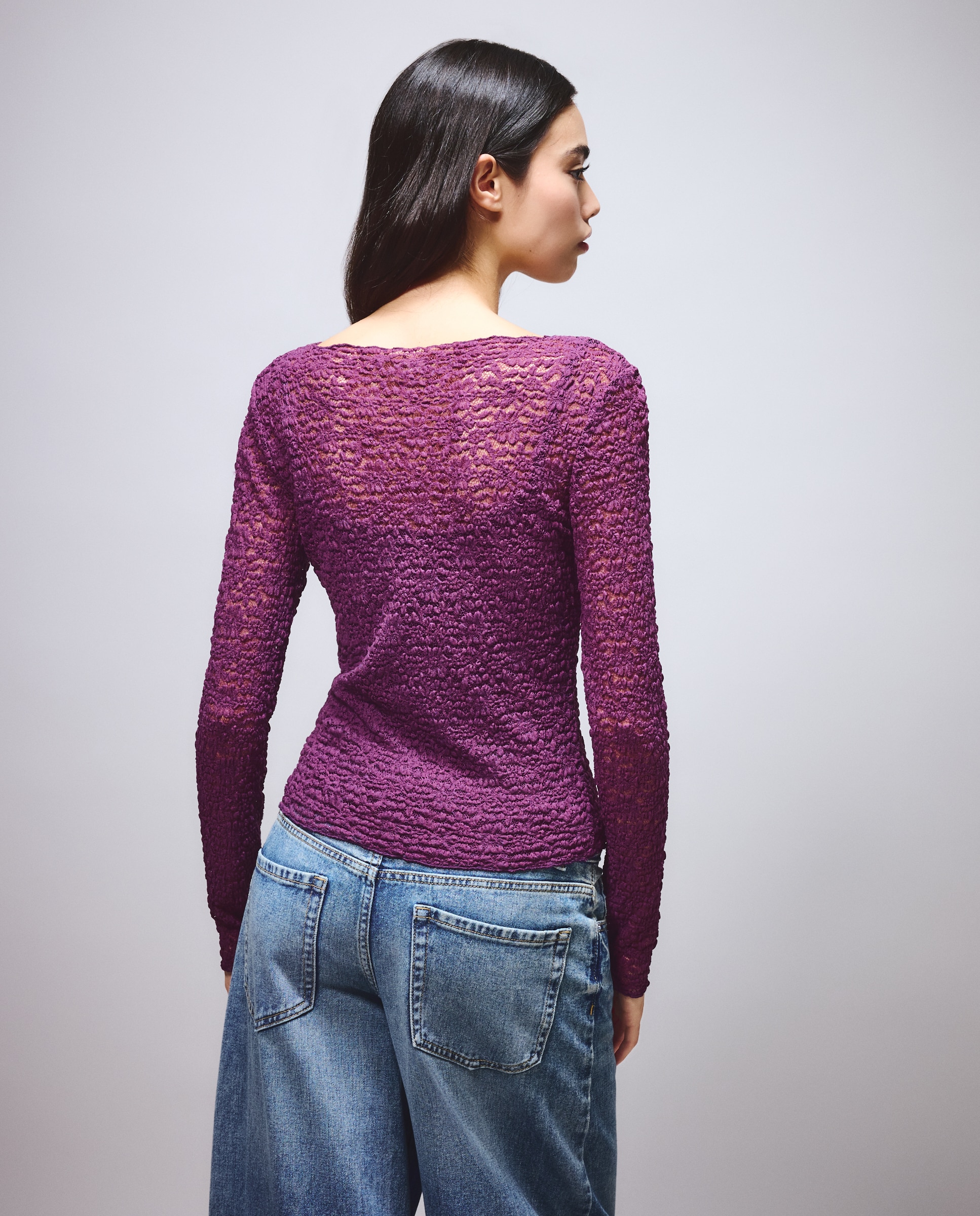 Camiseta manga larga de mujer con encaje - Green Coast - Ciruela Ciruela-3