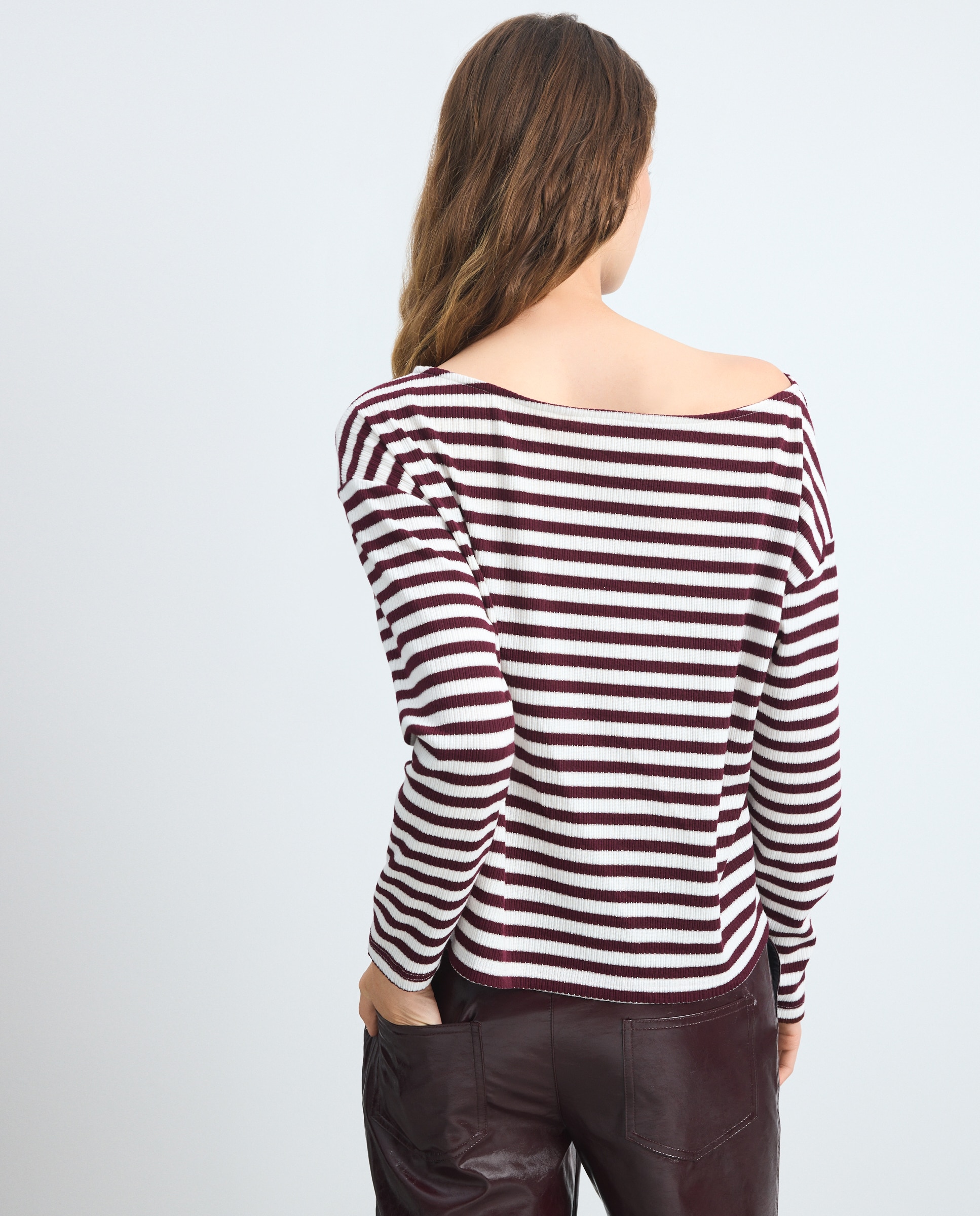 Camisola de Manga Comprida com Ombro Caído Vermelho-3