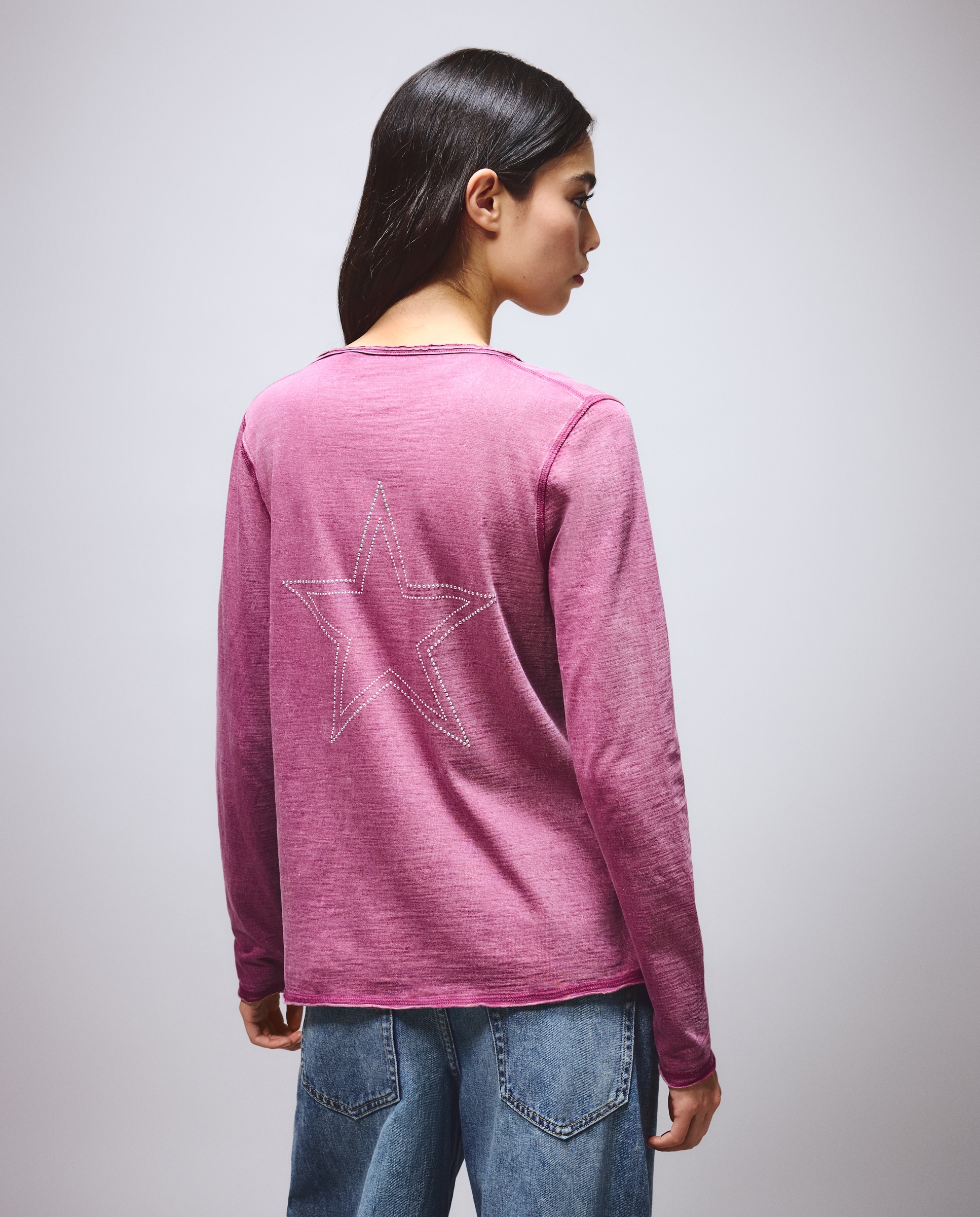 Camiseta manga larga de mujer con botones strass - Green Coast - Bermellon Bermellon-3