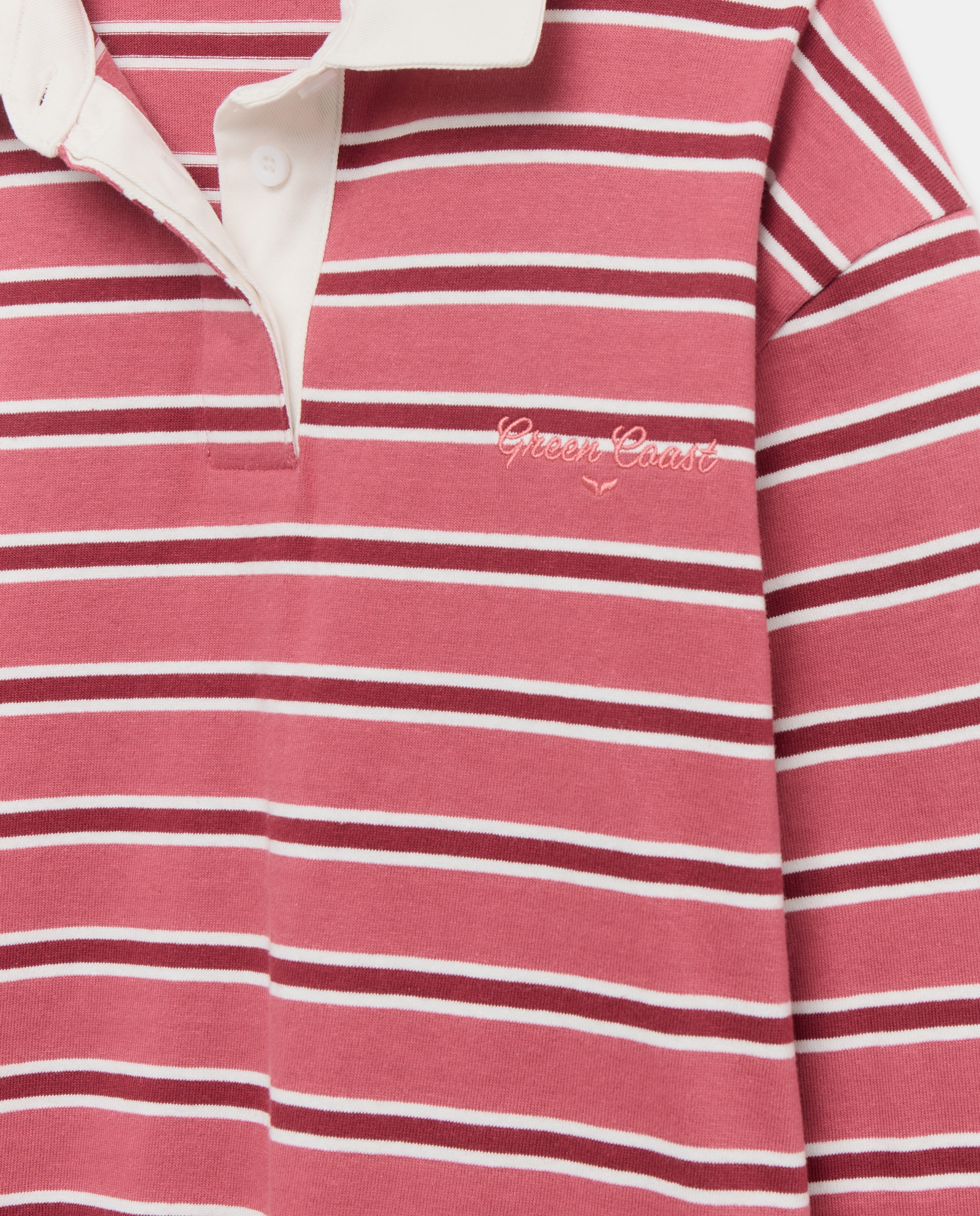 Polo às Riscas com Manga Comprida 230 Rosa Escuro-2