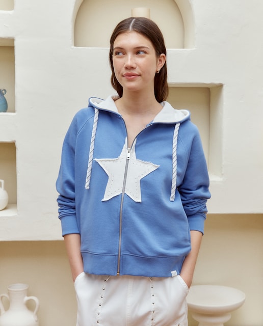Imagen 0 de Sudadera de mujer con capucha abierta, mangas ranglan y patch estrella frontal