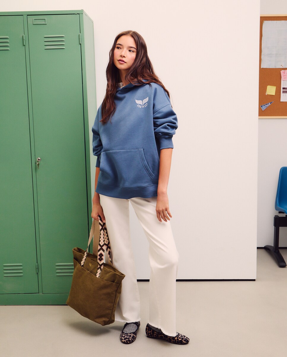 Sweatshirt com Capuz Fechado Oversize com Logótipo Azul-2