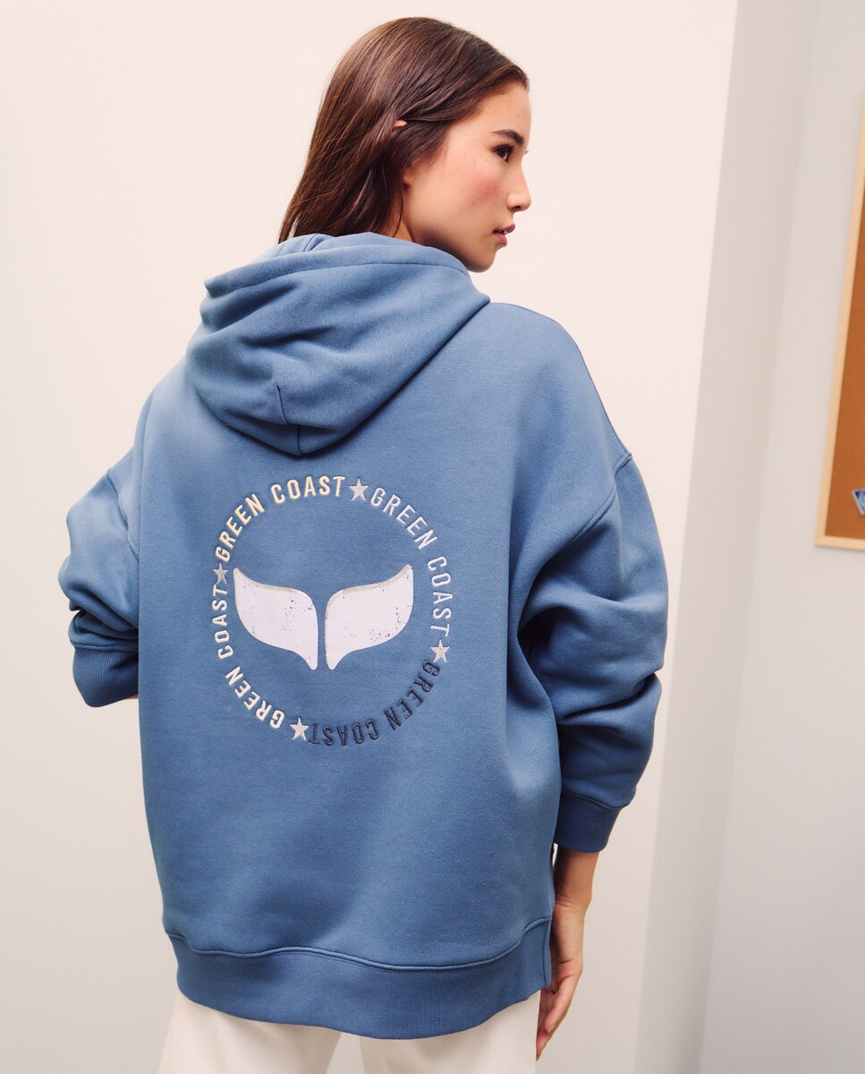 Sweatshirt com Capuz Fechado Oversize com Logótipo Azul-3