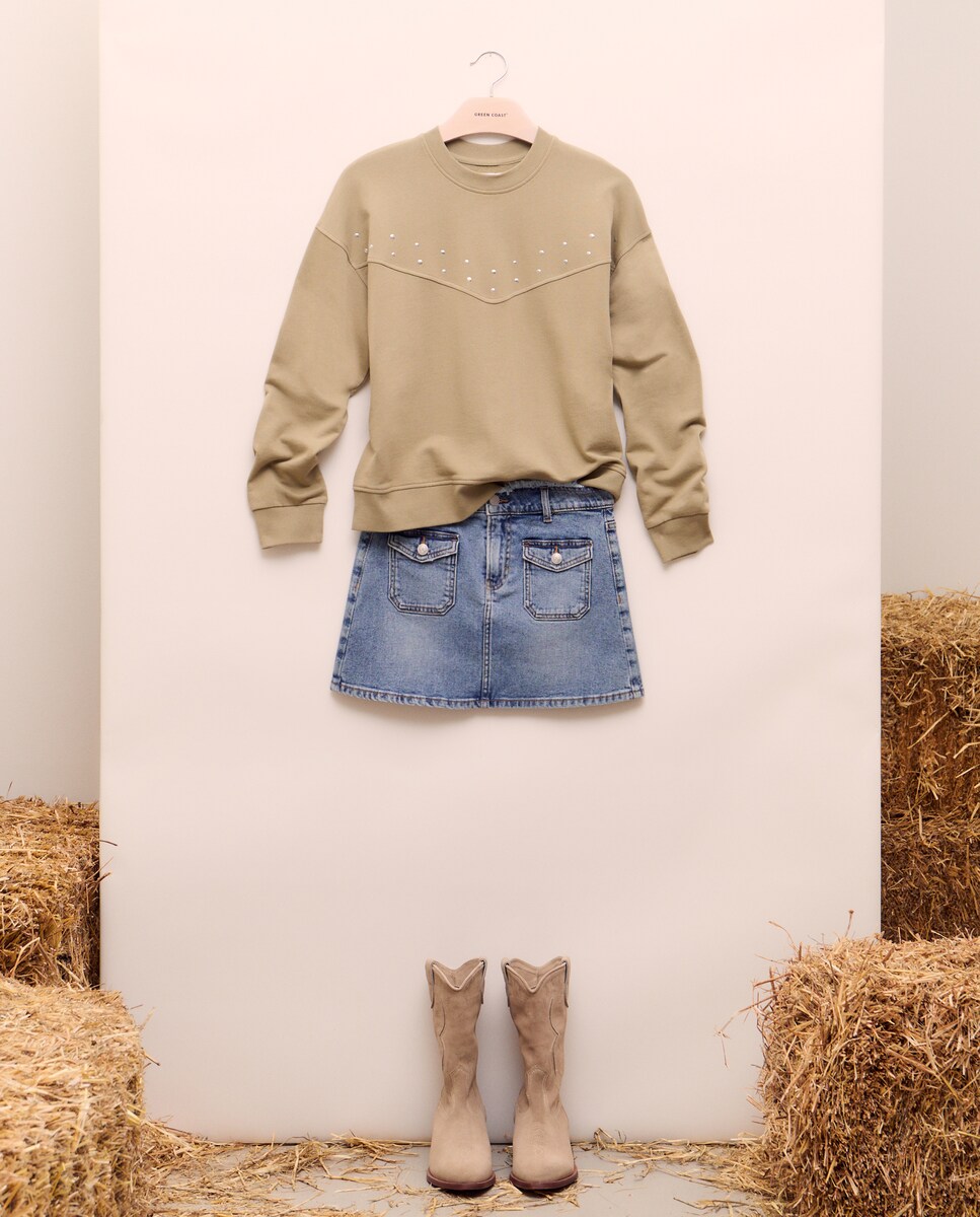 Sweatshirt de Manga Comprida com Efeito de Lavagem 510 Verde Claro-1