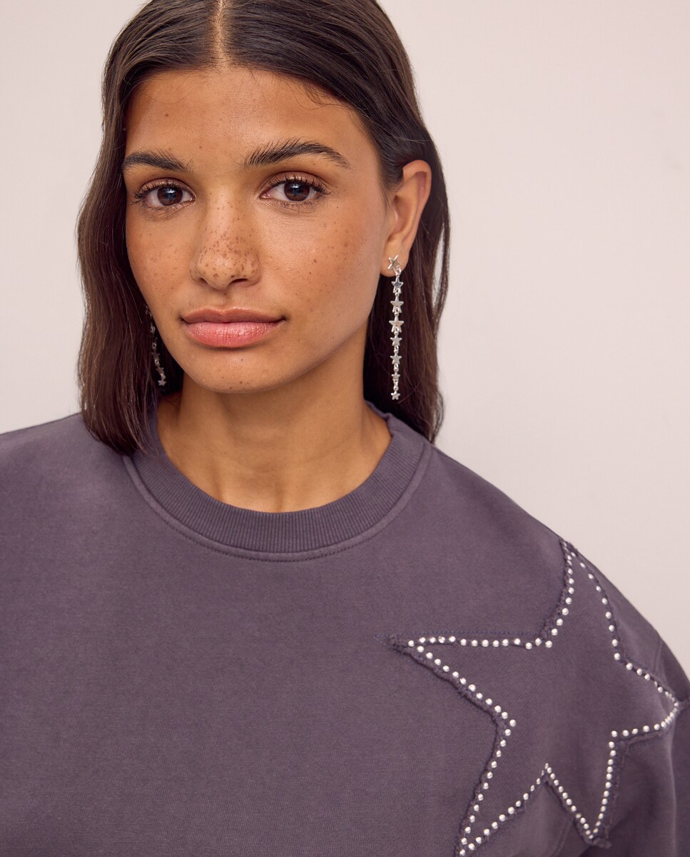 Sweatshirt com Decote Redondo e Manga Raglã 820 Cinzento Médio-2